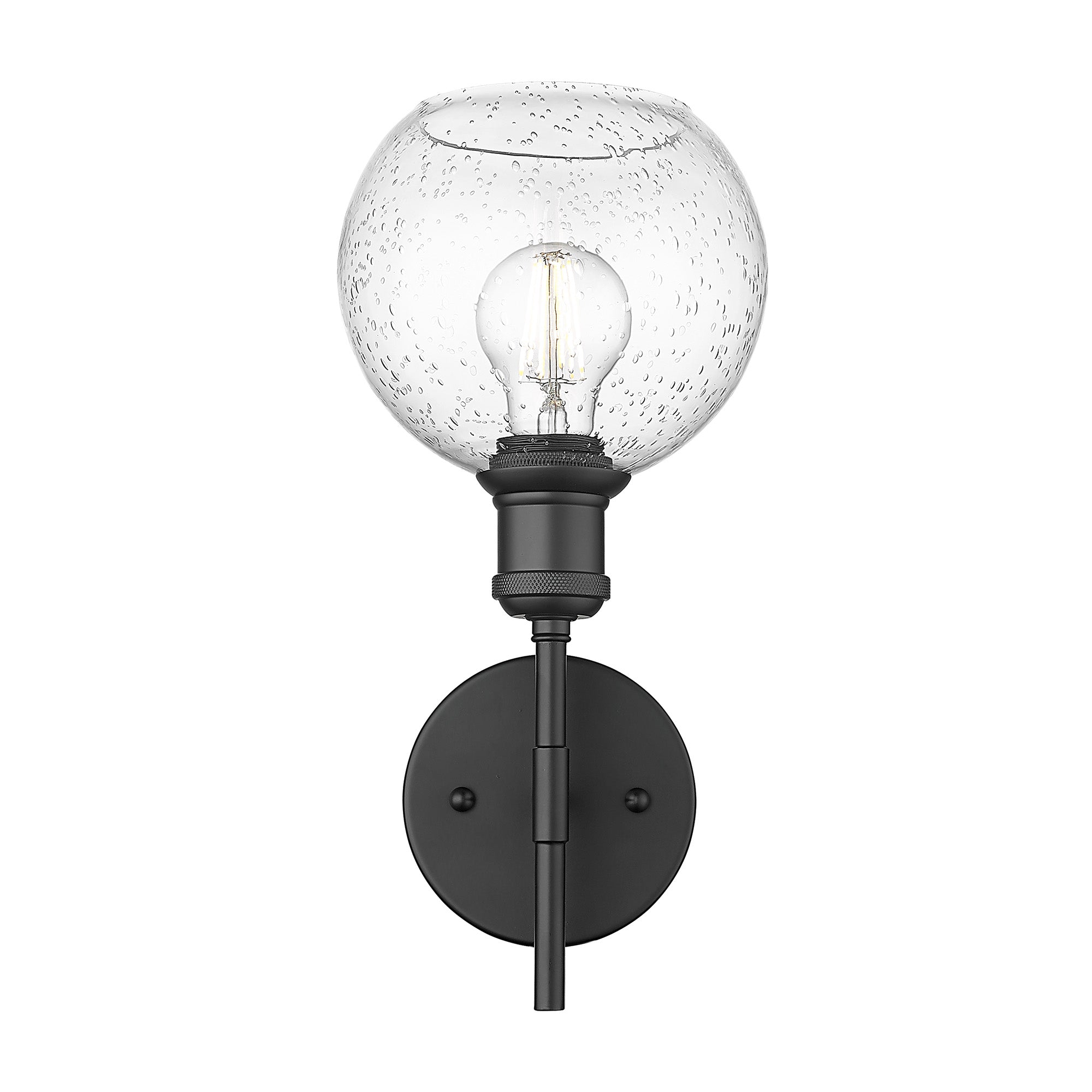 Axel 1-light Wall Sconce in Matte Black and Globe Seeded Glass - Golden Lighting