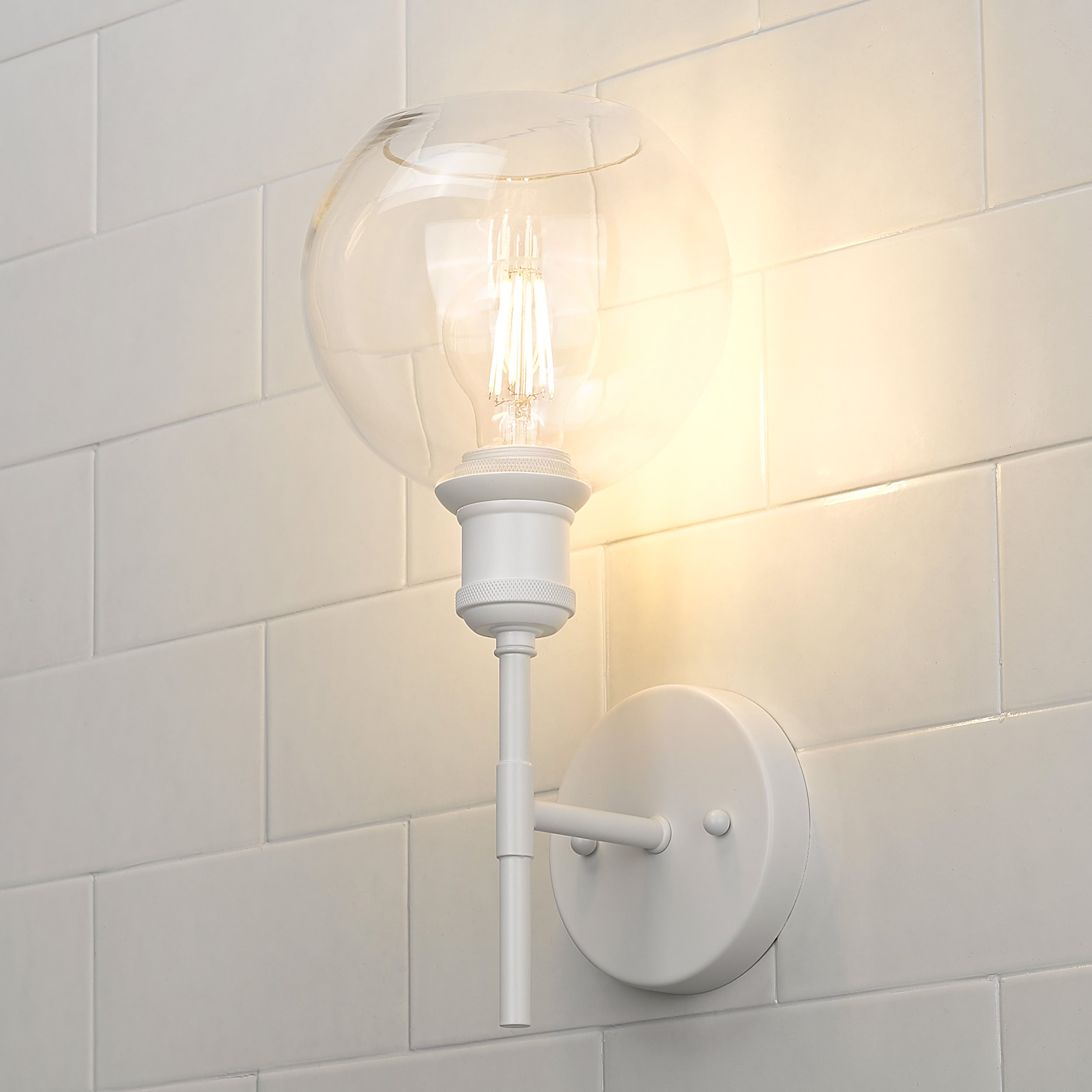 Axel 1-light Wall Sconce in Matte White and Globe Clear Glass, alternate view - Golden Lighting