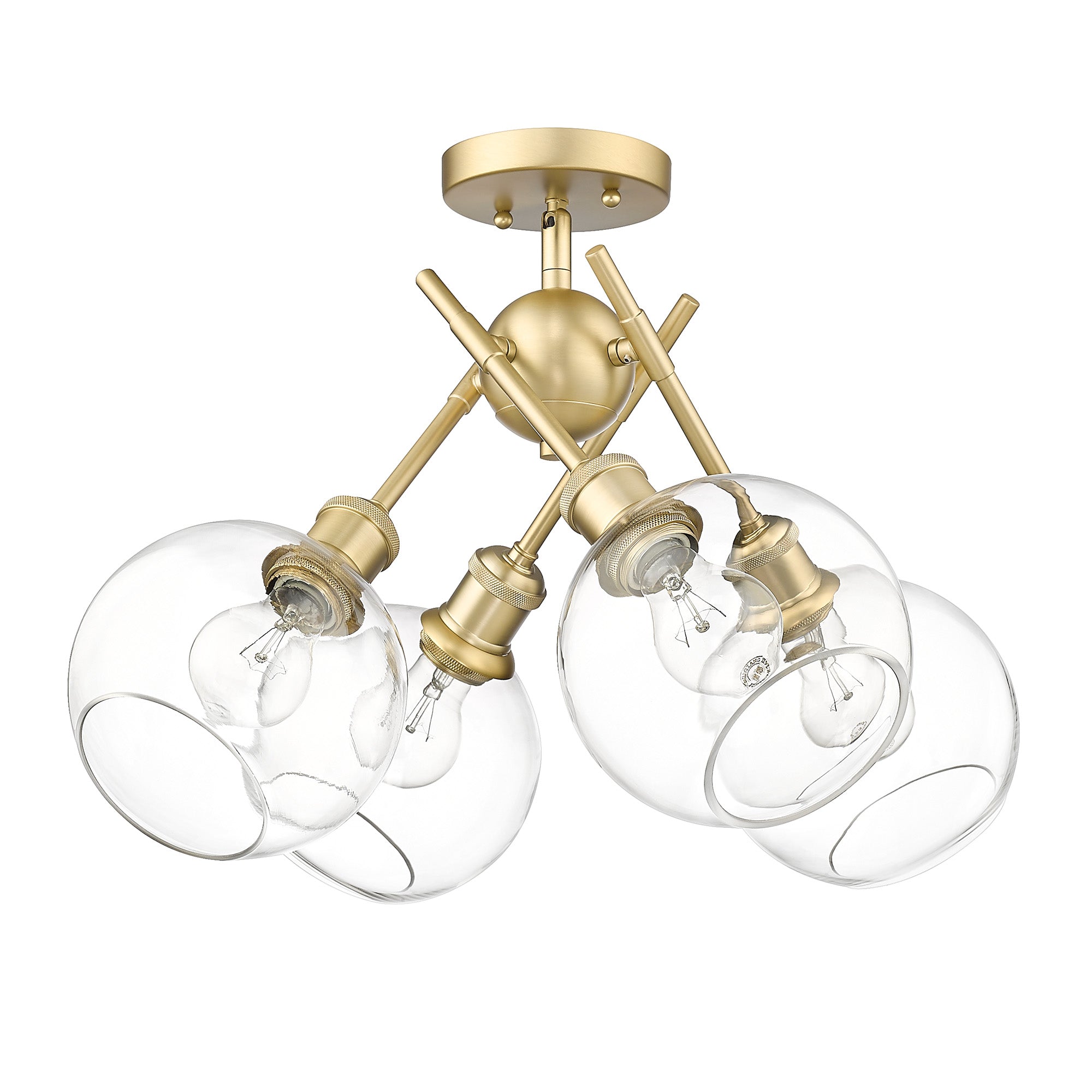Axel 4-light Semi-Flush Mount in Brushed Champagne Brass and Globe Clear Glass