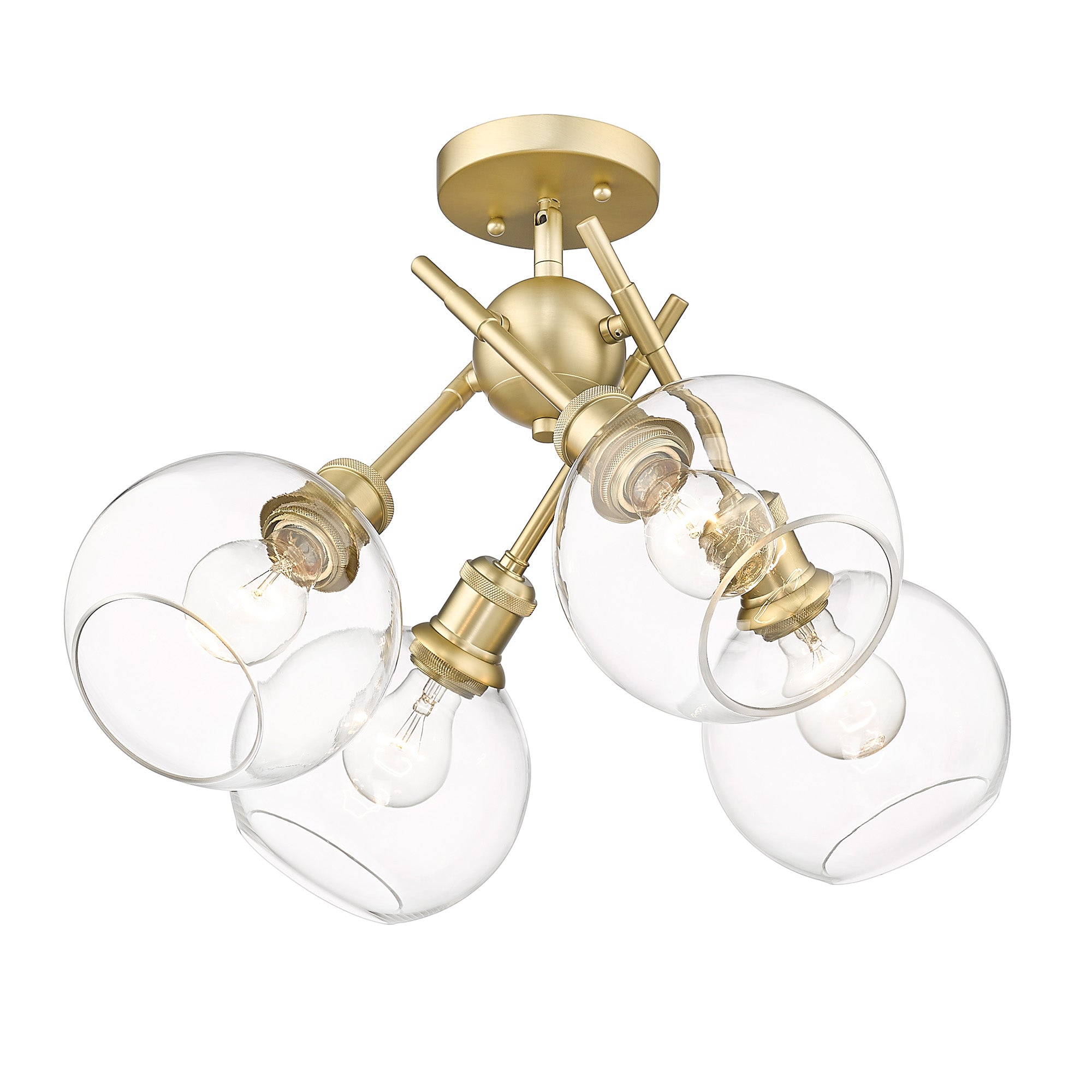 Axel 4-light Semi-Flush Mount in Brushed Champagne Brass and Globe Clear Glass