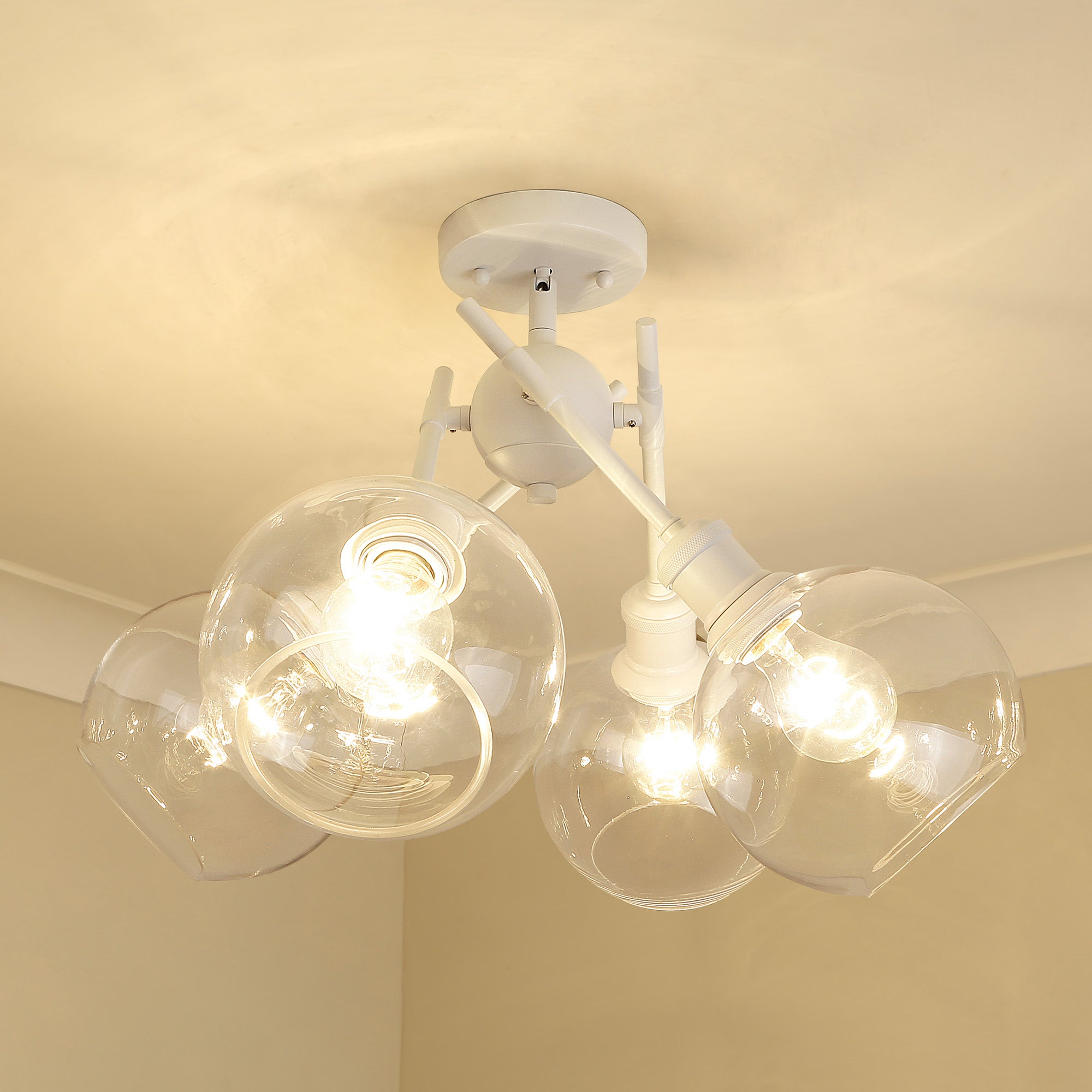 Wry Lighting Axel 4-light Semi-Flush Mount in Matte White and Globe Clear Glass - Default Title - Golden Lighting