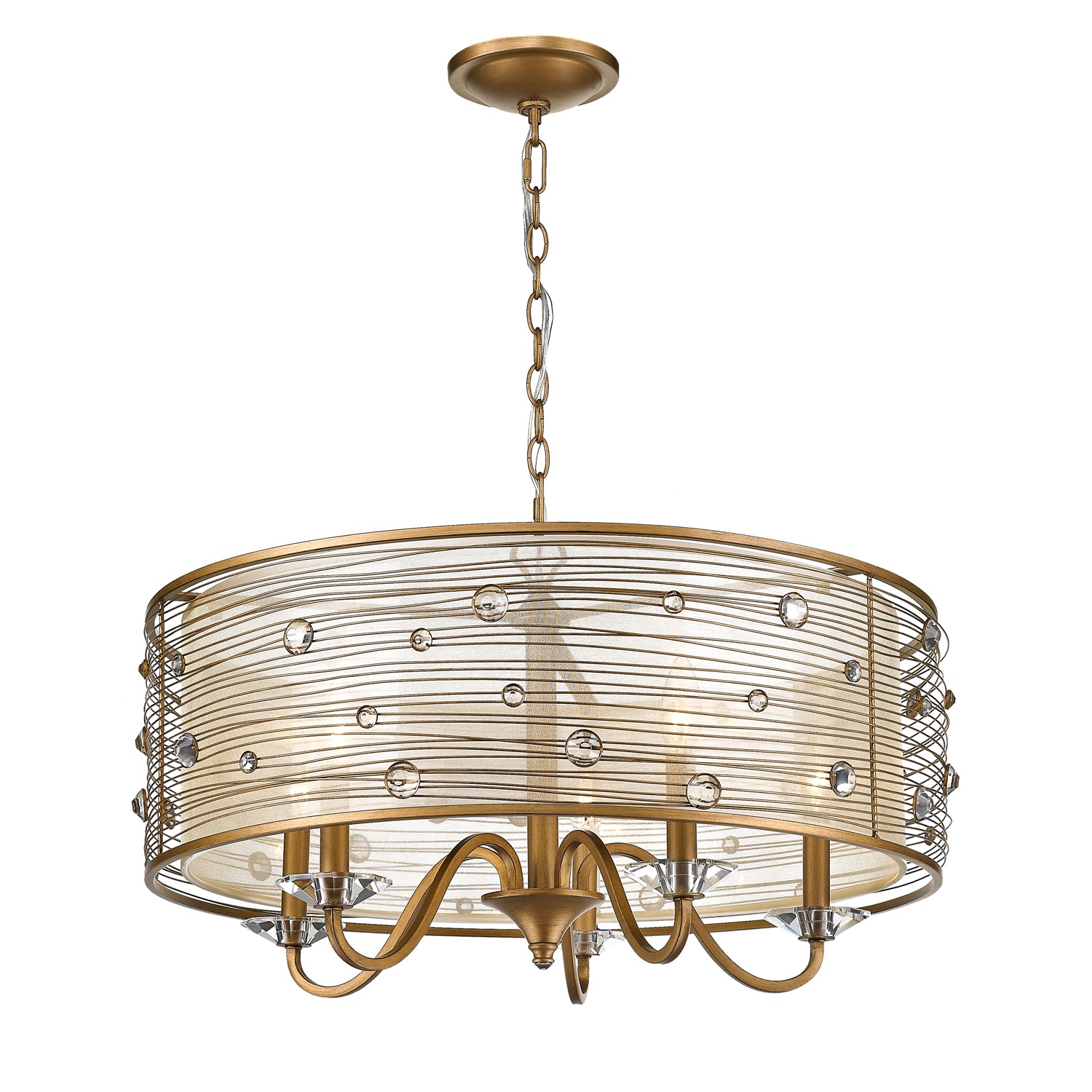 Joia 5 Light Chandelier in Peruvian Gold with a Sheer Filigree Mist Shade - - Golden Lighting