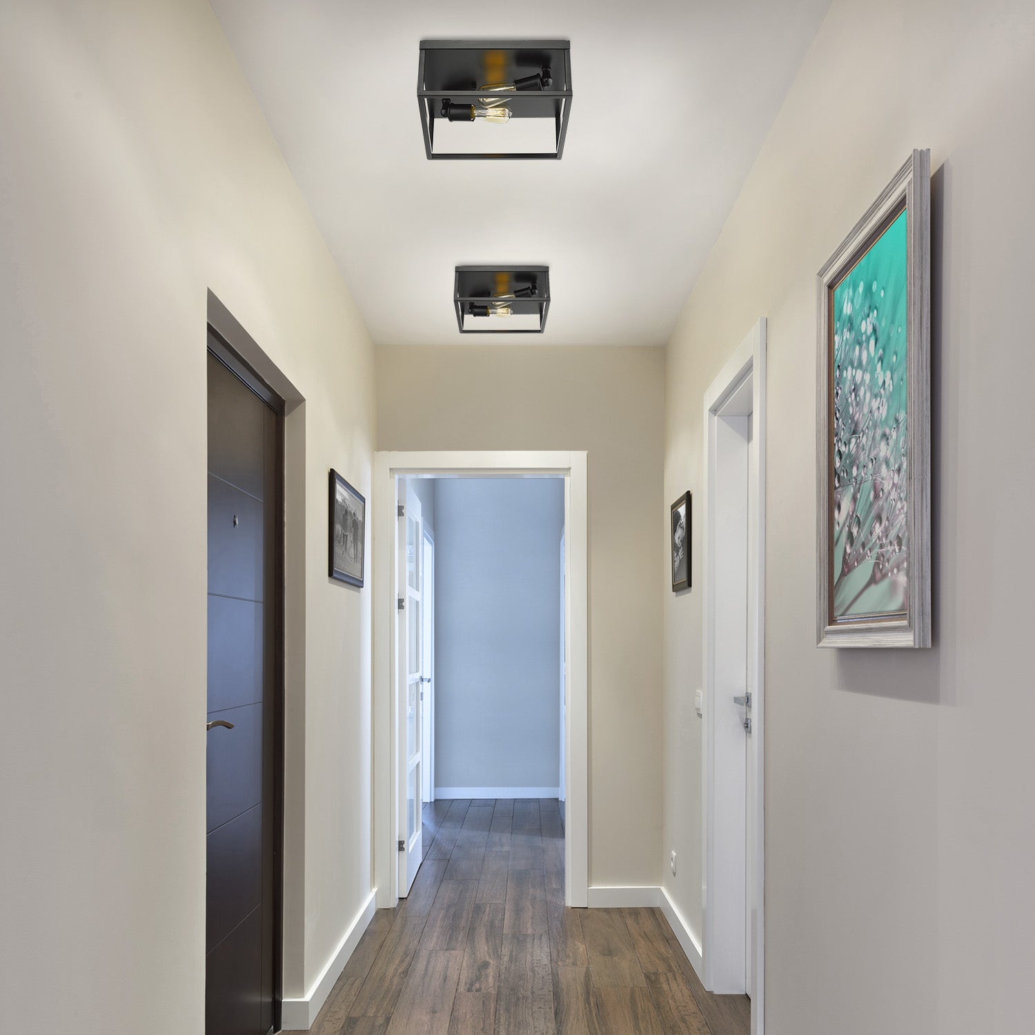 Golden Lighting Wesson 2-light Flush Mount in Matte Black - - Golden Lighting