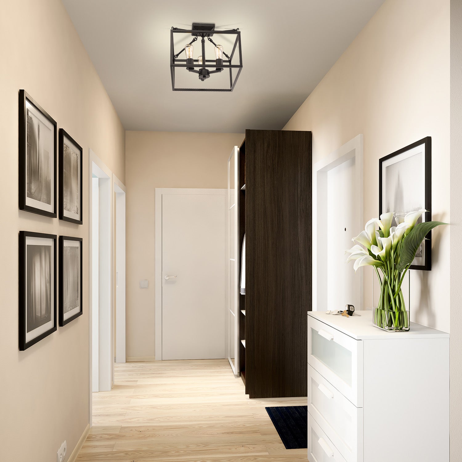 Wesson 3-Light Semi-Flush Mount in Black - Default Title - Golden Lighting