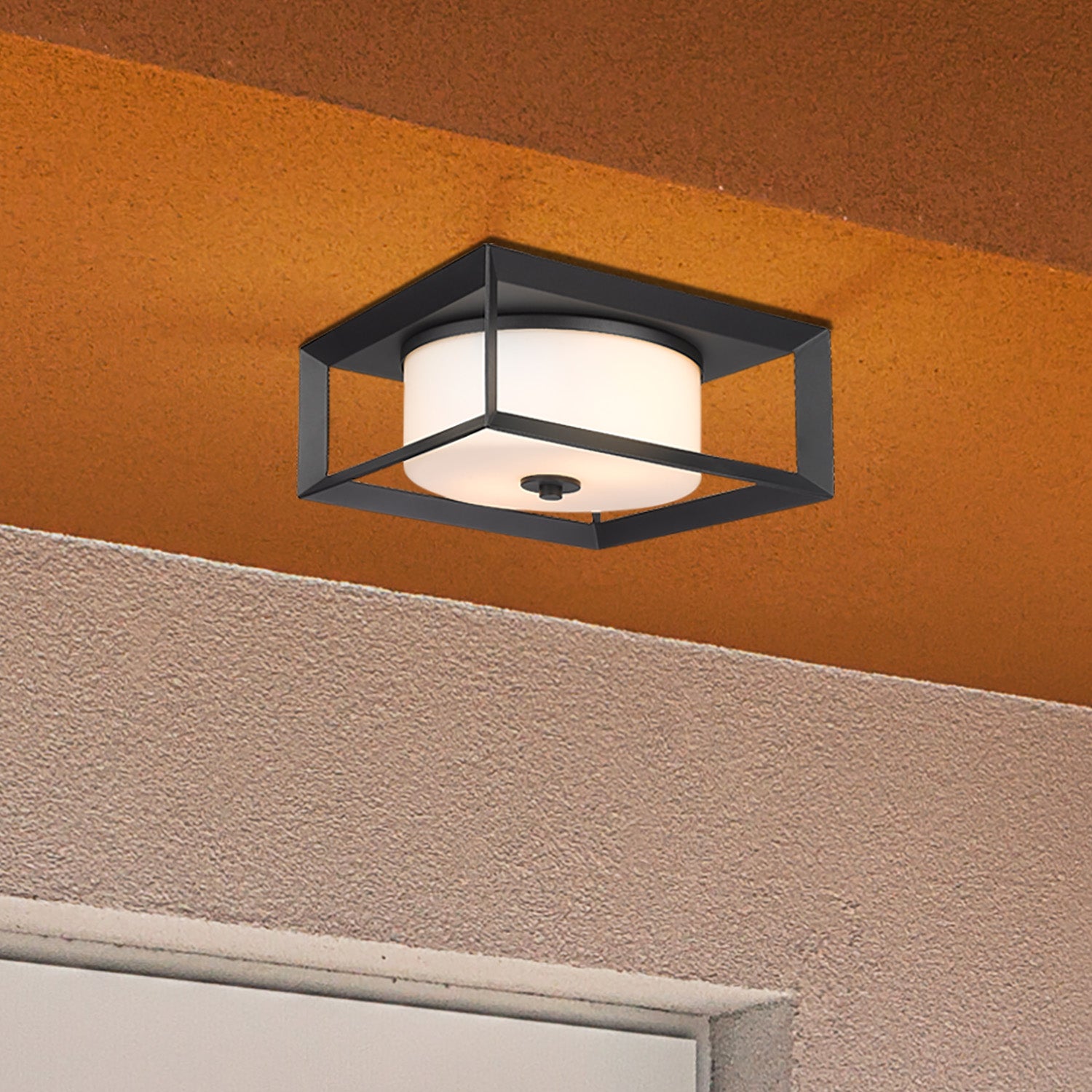 Golden Lighting Smyth 2-light Outdoor Ceiling in Natural Black and Opal Glass - - Golden Lighting