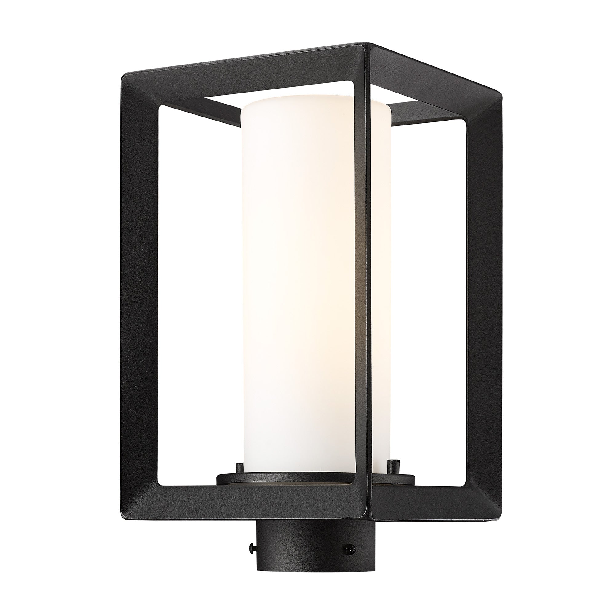 Golden Lighting Smyth 1-light Outdoor Post in Natural Black and Opal Glass - Default Title - Golden Lighting