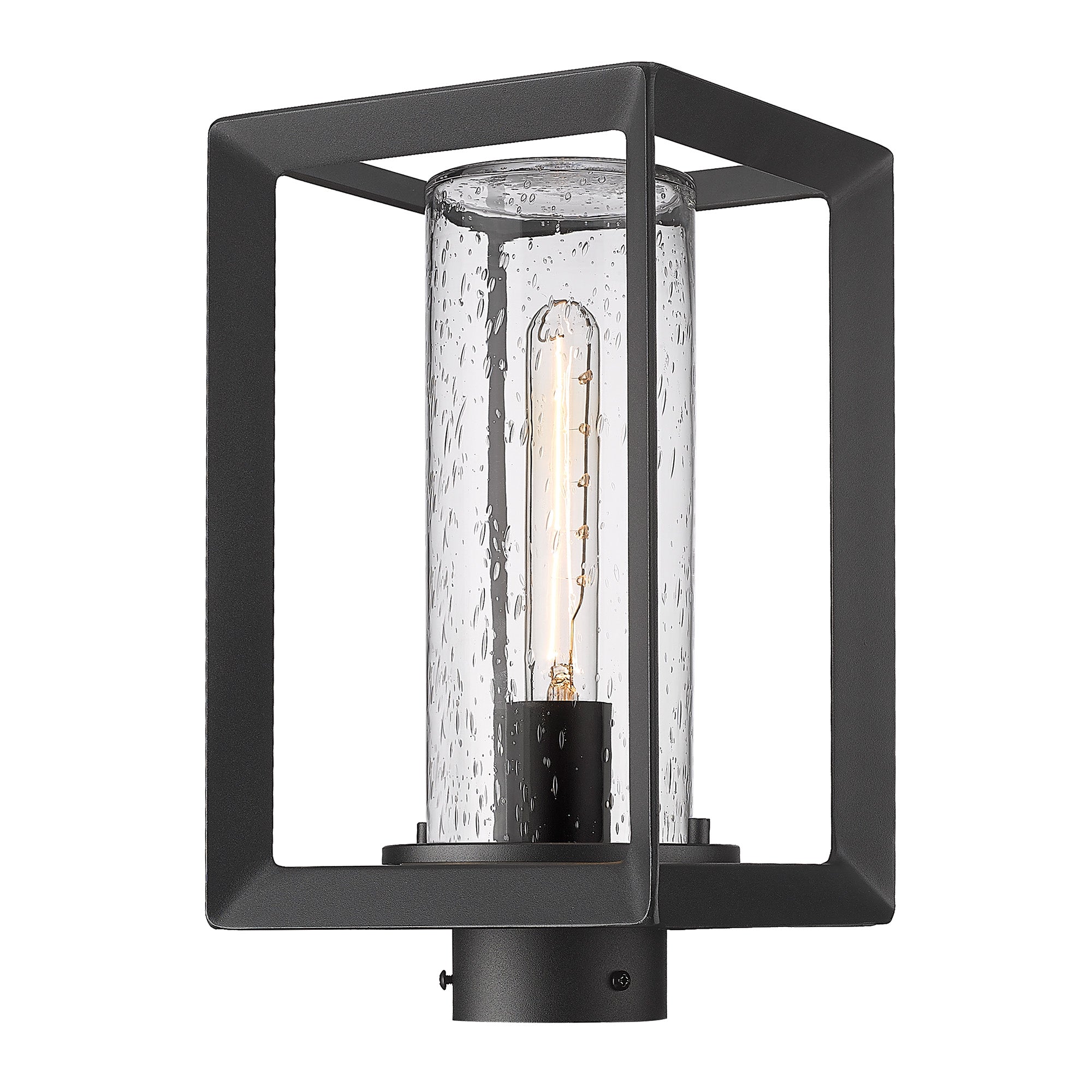 Golden Lighting Smyth 1-light Outdoor Post in Natural Black and Seeded Glass
