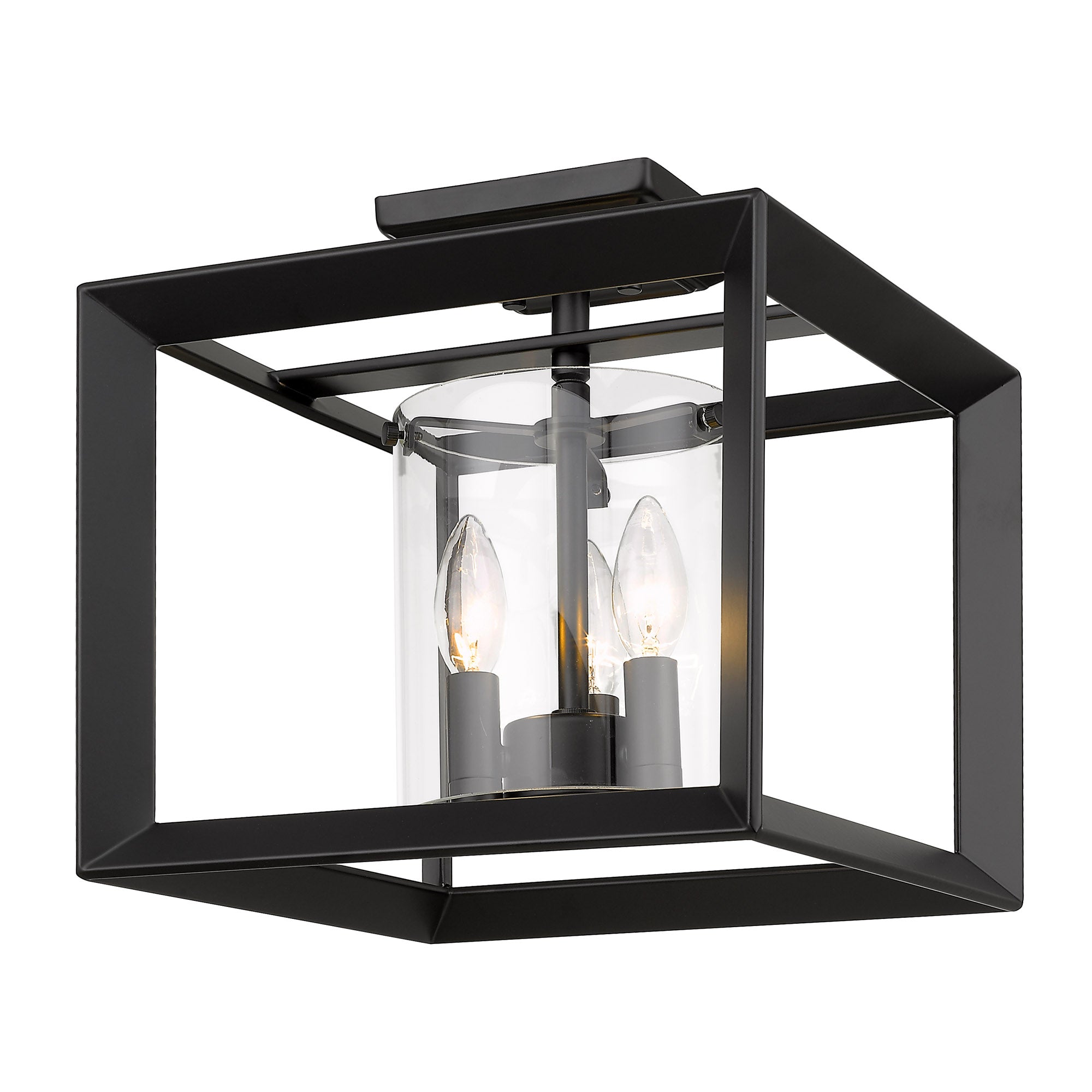 Golden Lighting Smyth 3-light 12"H Semi-Flush Mount in Matte Black and Clear Glass
