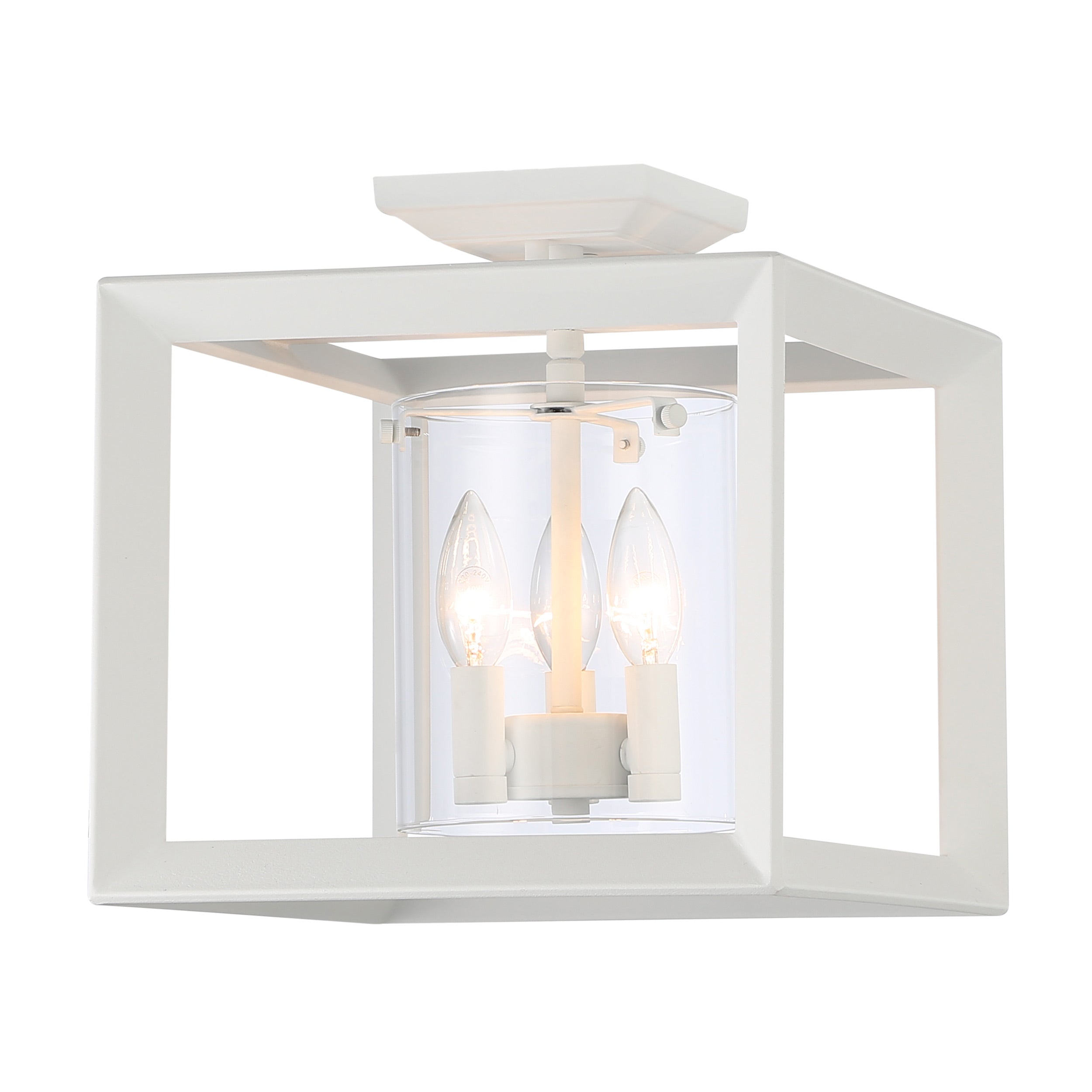 Golden Lighting Smyth 3-light 12"H Semi-Flush Mount in Natural White and Clear Glass