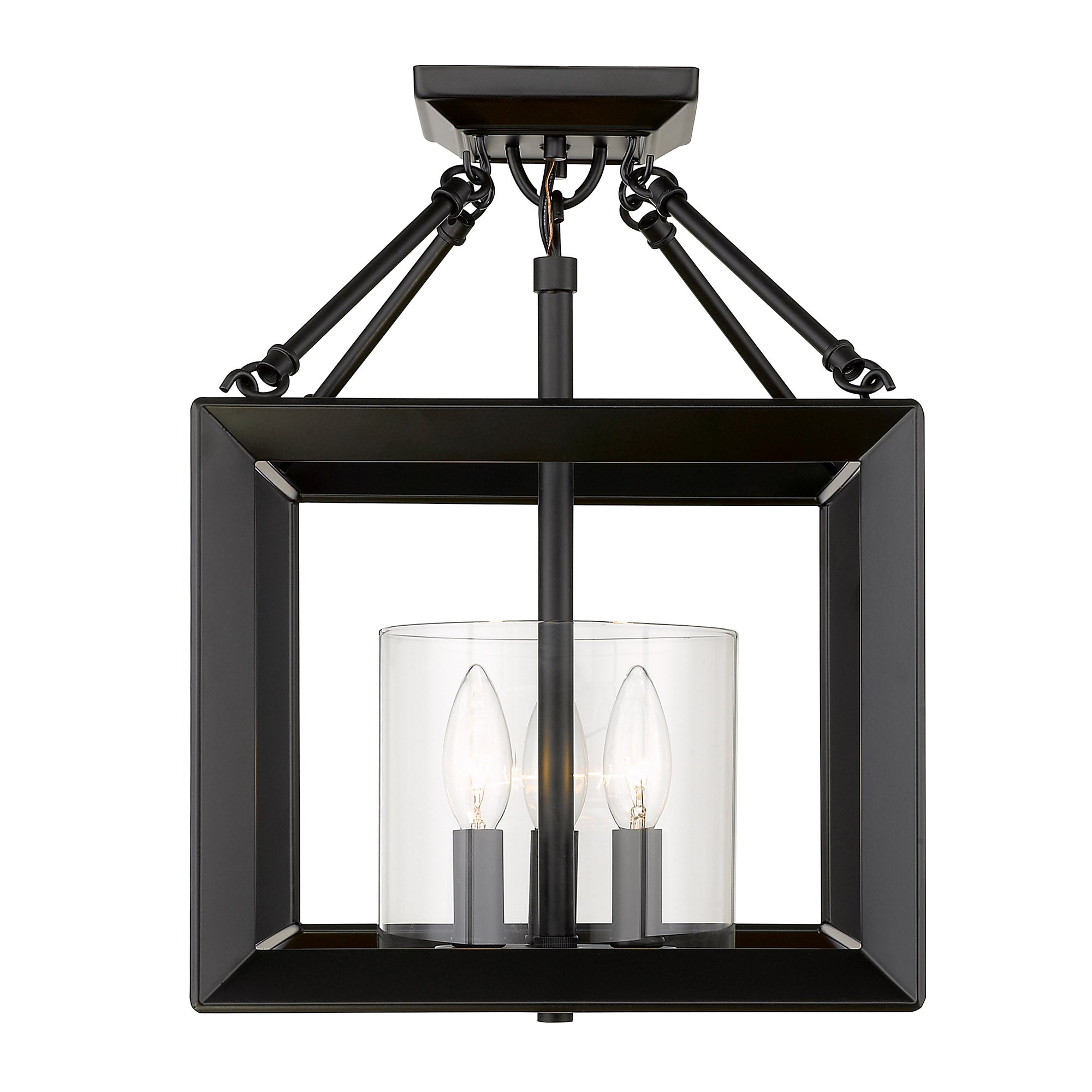Golden Lighting Smyth 3-light 17"H Semi-Flush Mount in Matte Black and Clear Glass - - Golden Lighting