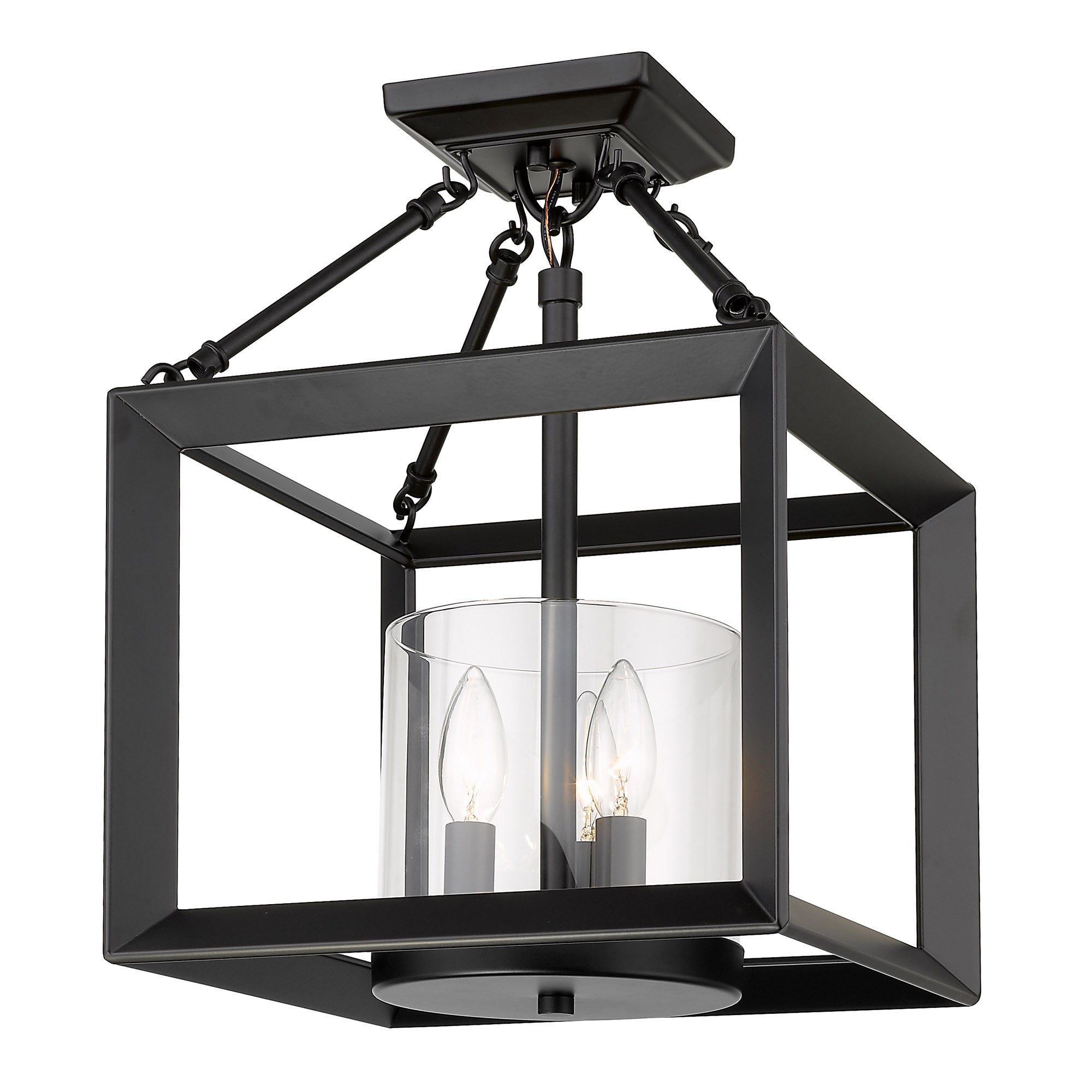 Golden Lighting Smyth 3-light 17"H Semi-Flush Mount in Matte Black and Clear Glass