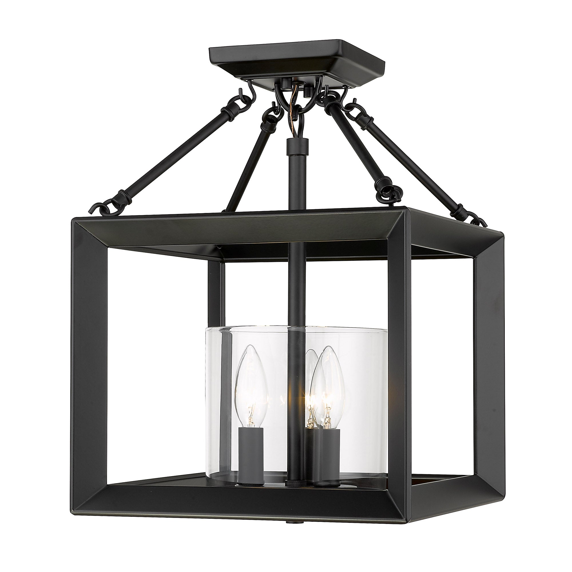 Golden Lighting Smyth 3-light 17"H Semi-Flush Mount in Matte Black and Clear Glass - - Golden Lighting