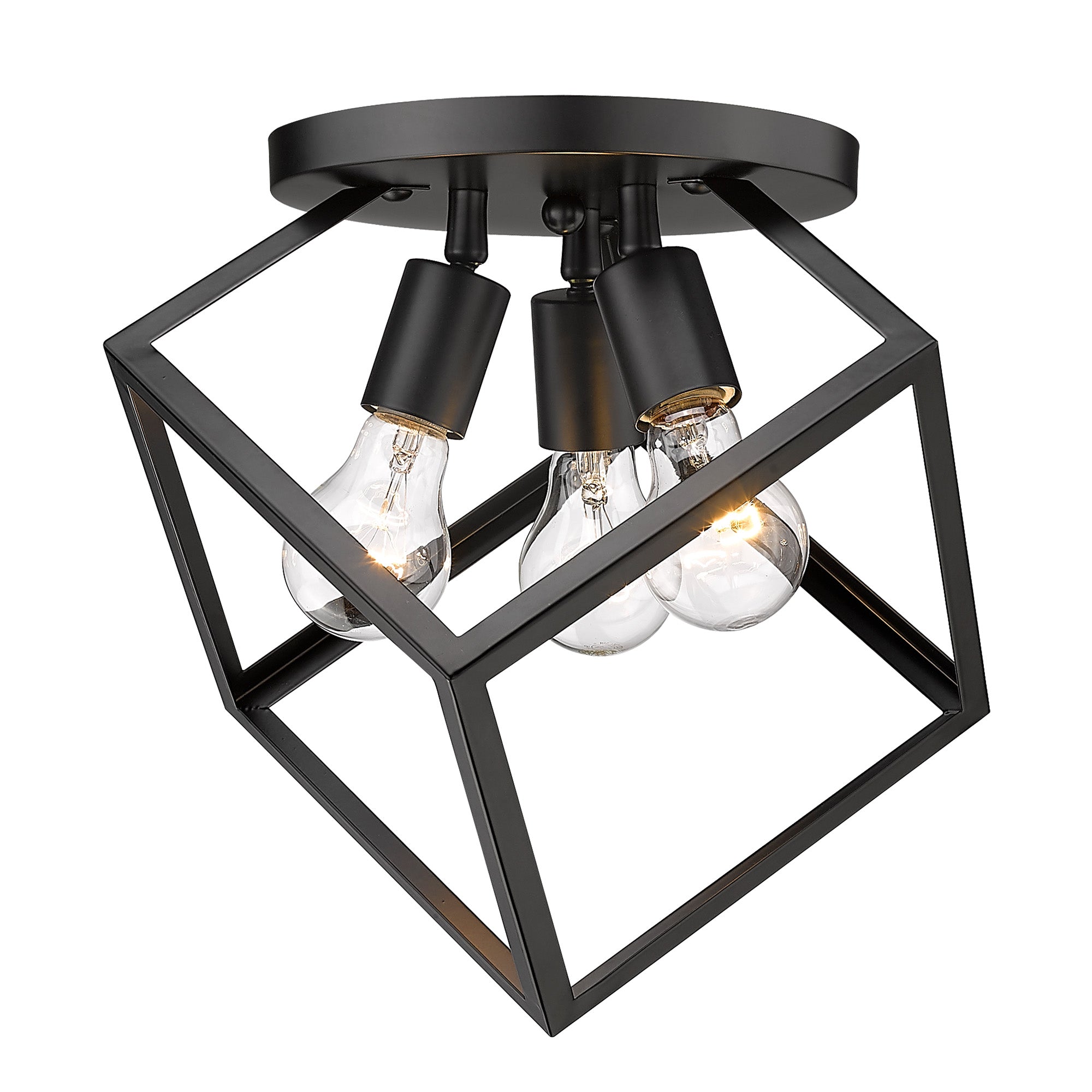 Cassio 3 Light Semi-Flush in Matte Black - - Golden Lighting