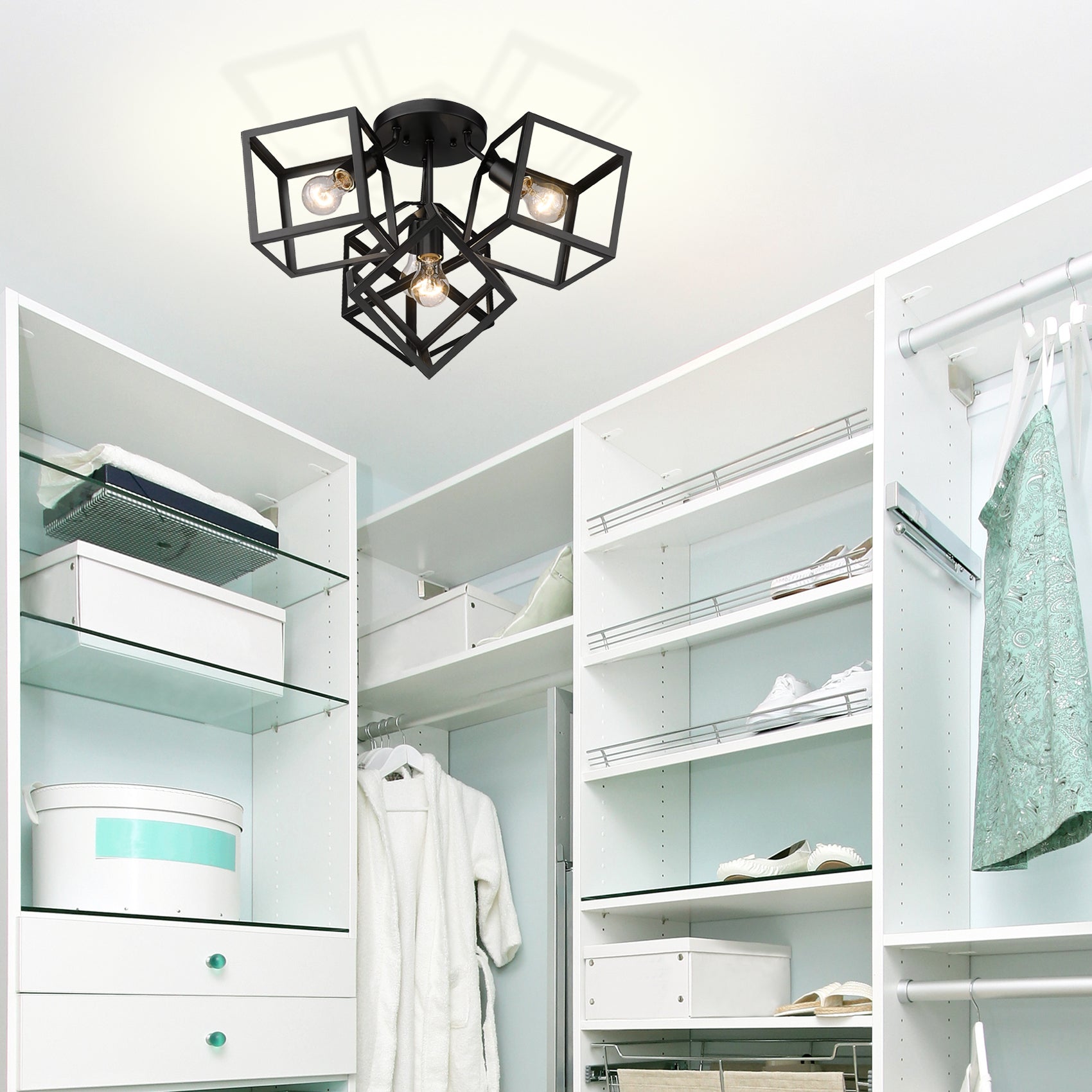 Cassio BLK 4 Light Semi-Flush in Matte Black - Default Title - Golden Lighting