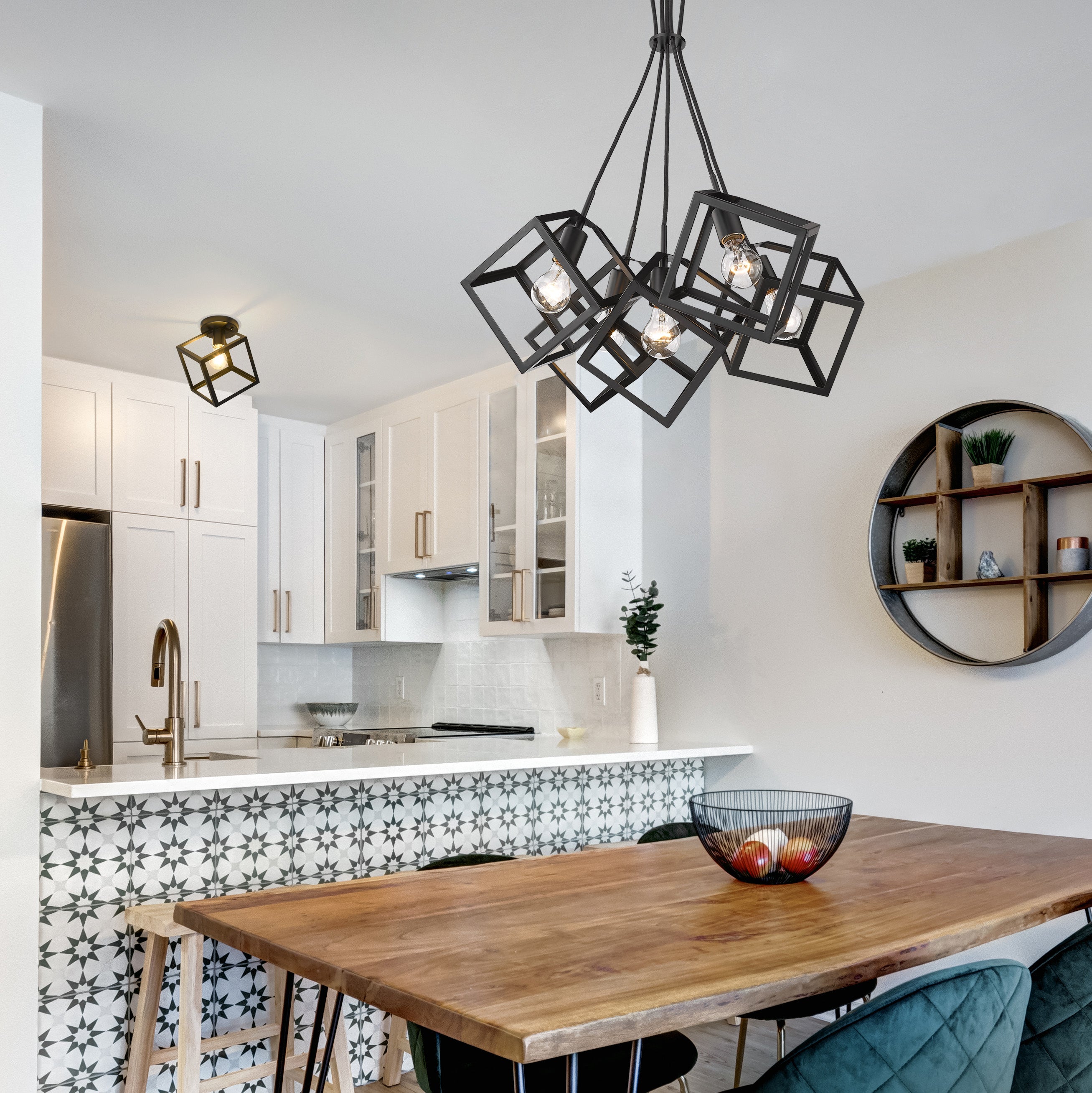 Cassio 5 Light Pendant in Matte Black - Default Title - Golden Lighting