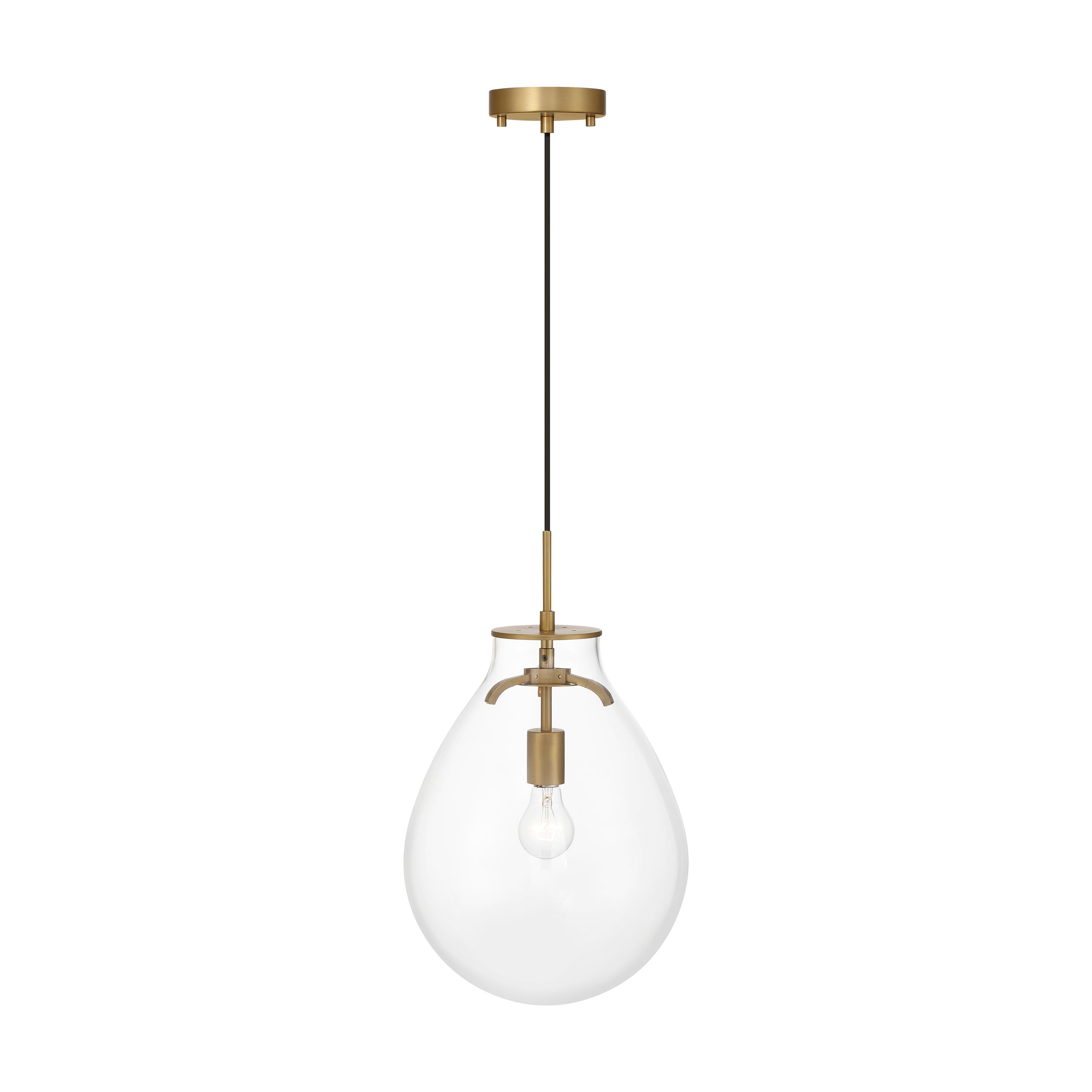Drop 1-light Pendant in Brushed Champagne Brass and Clear Glass