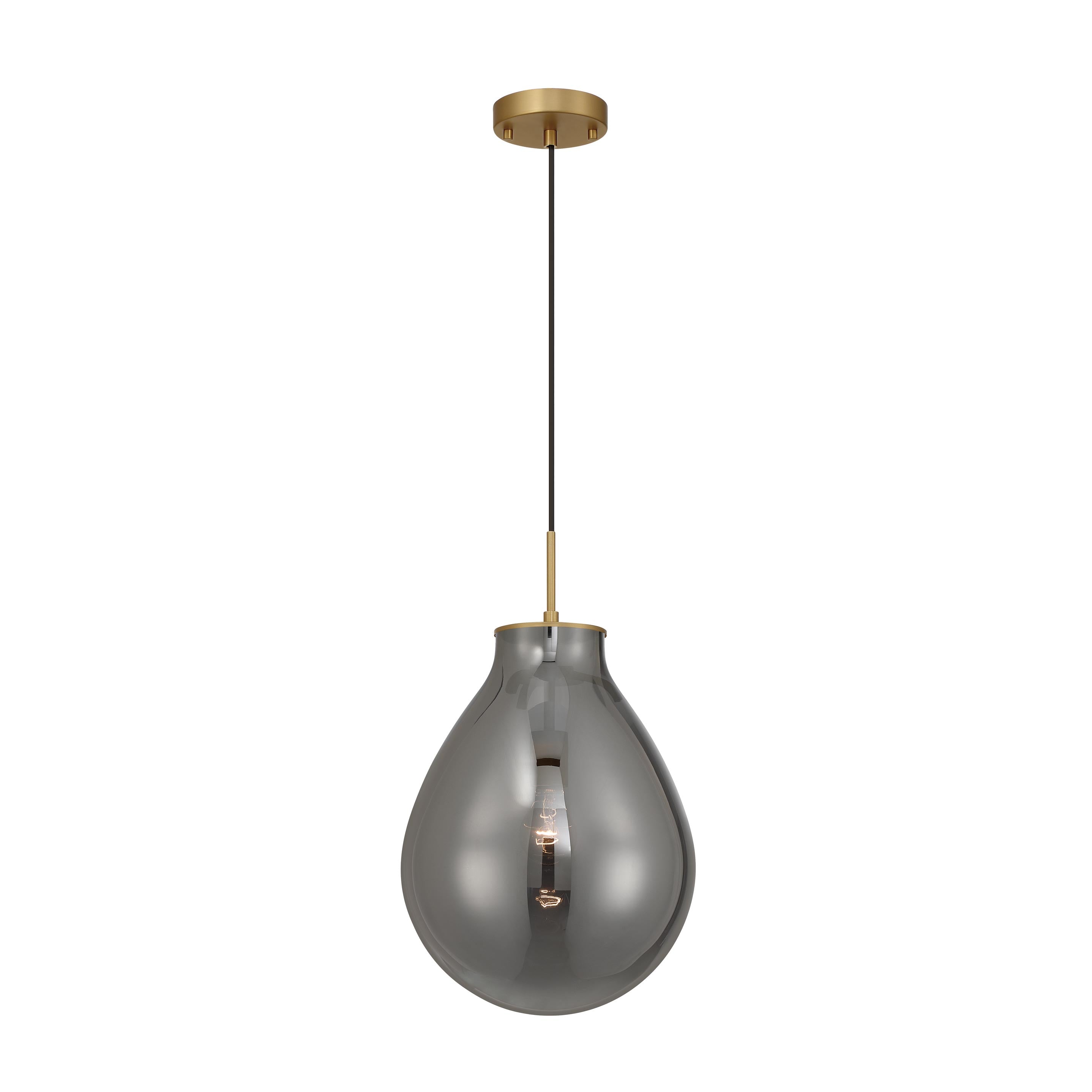 Drop 1-light Pendant in Brushed Champagne Brass and Smoke Plated Glass