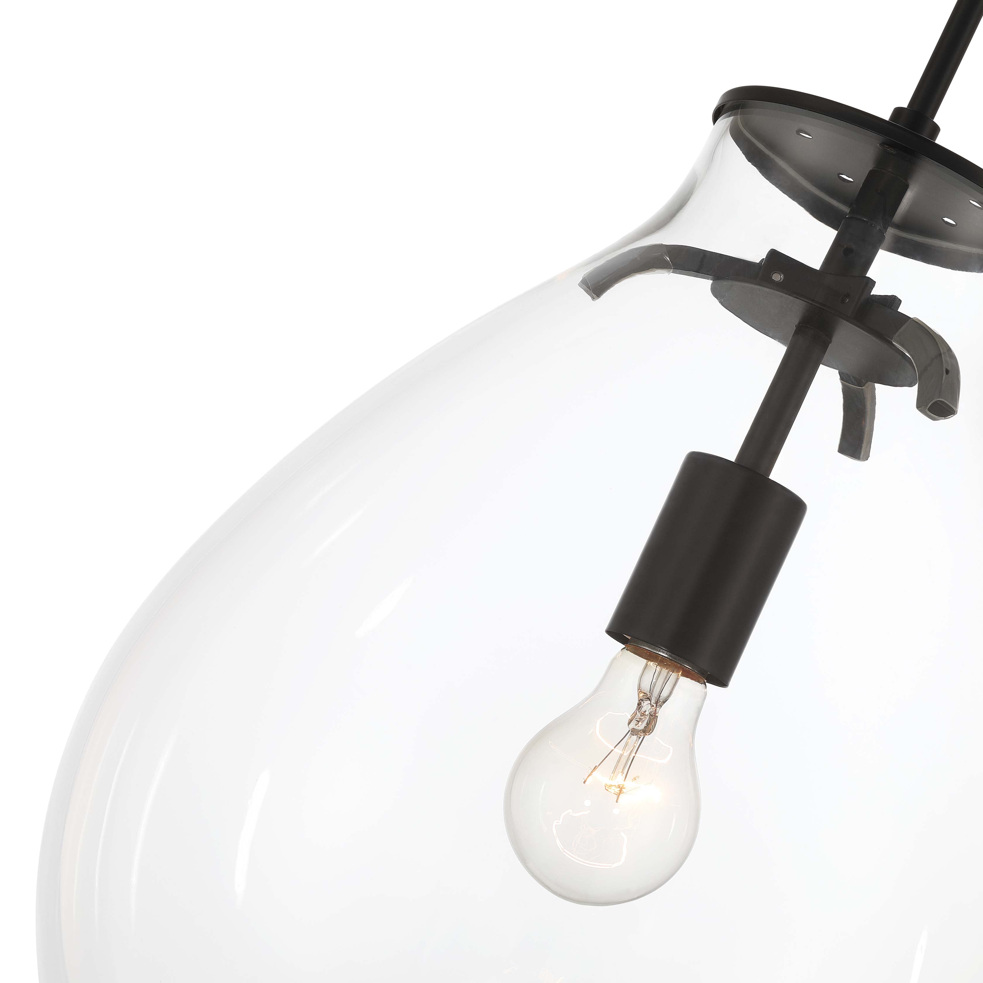 Drop 1-light Pendant in Matte Black and Clear Glass