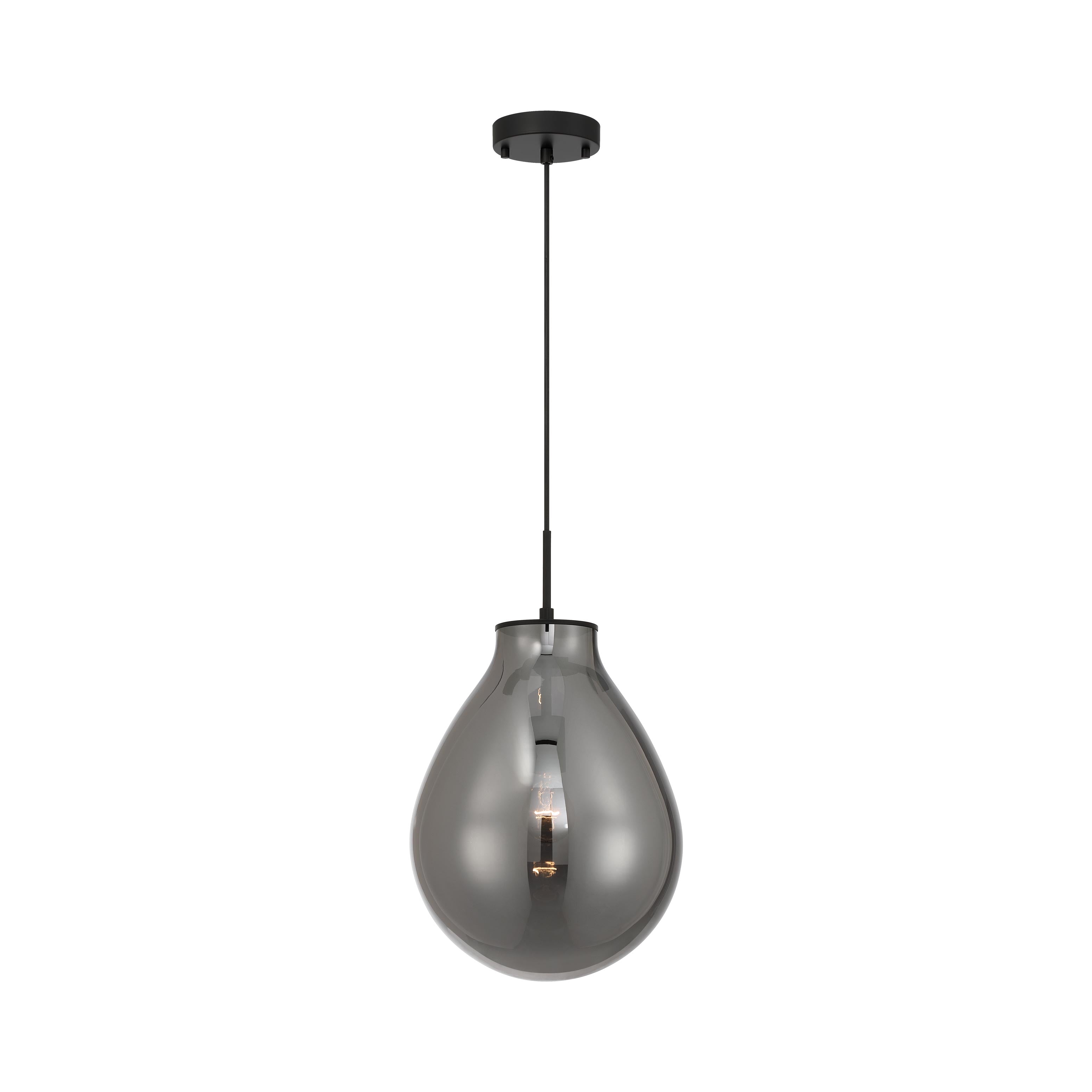 Drop 1-light Pendant in Matte Black and Smoke Plated Glass