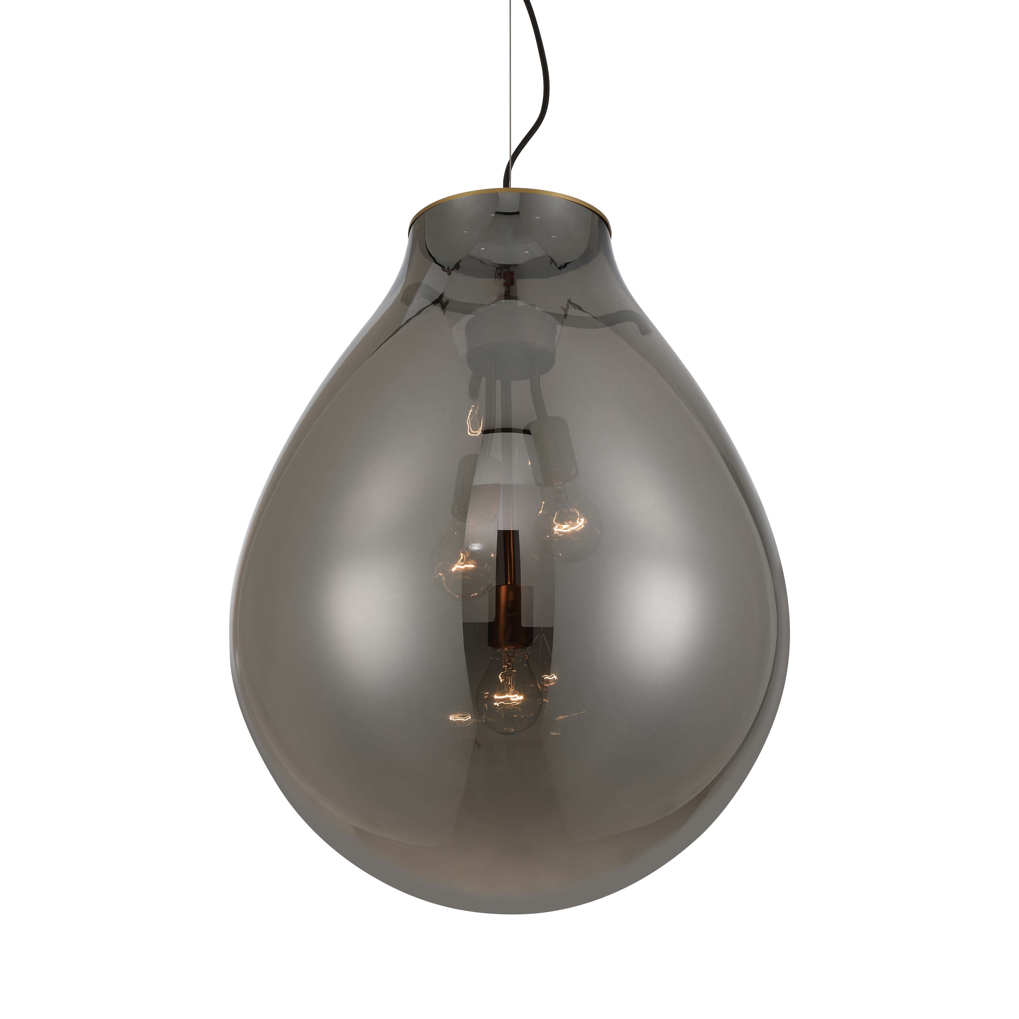 Drop 3-light Pendant in Brushed Champagne Brass and Smoke Plated Glass