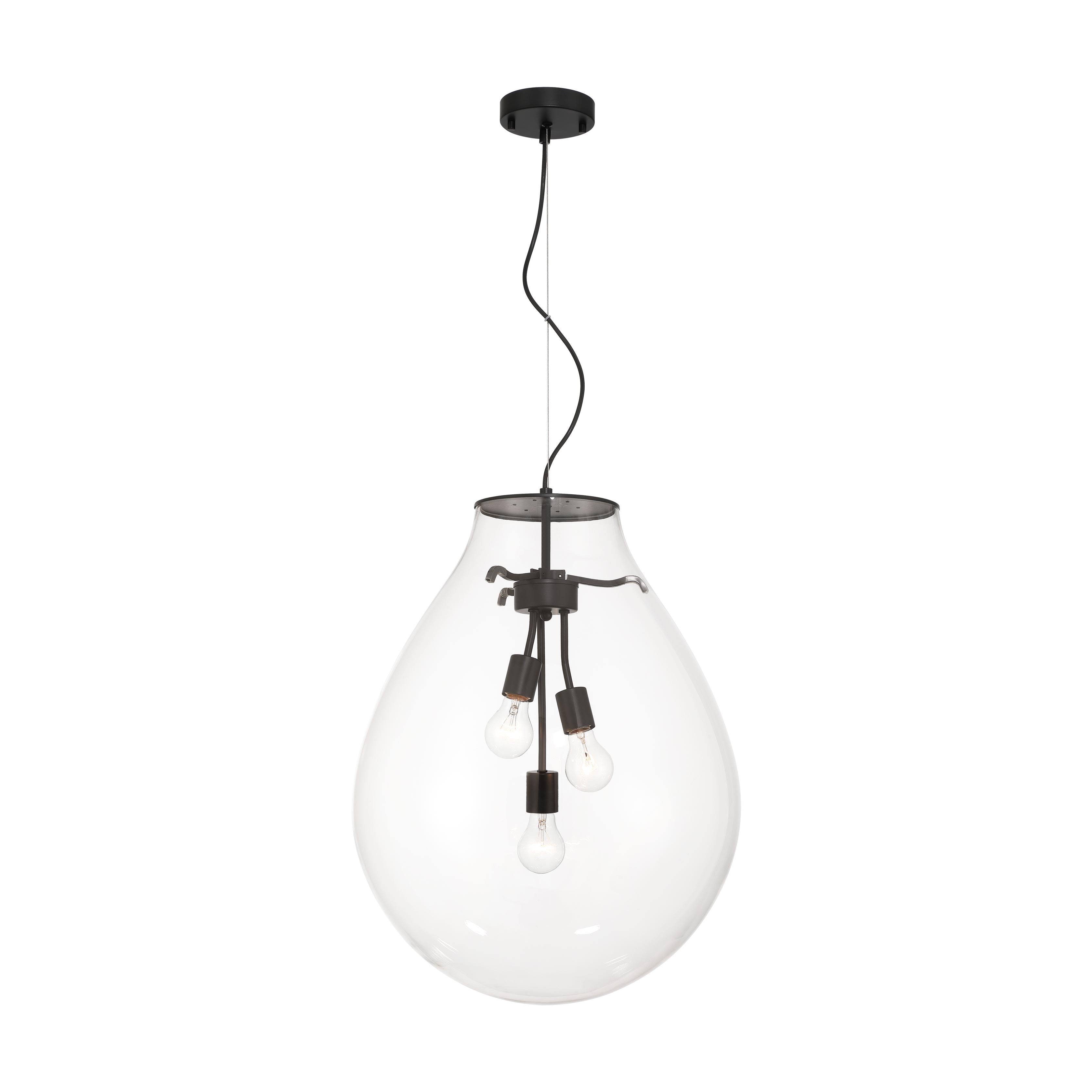 Drop 3-light Pendant in Matte Black and Clear Glass