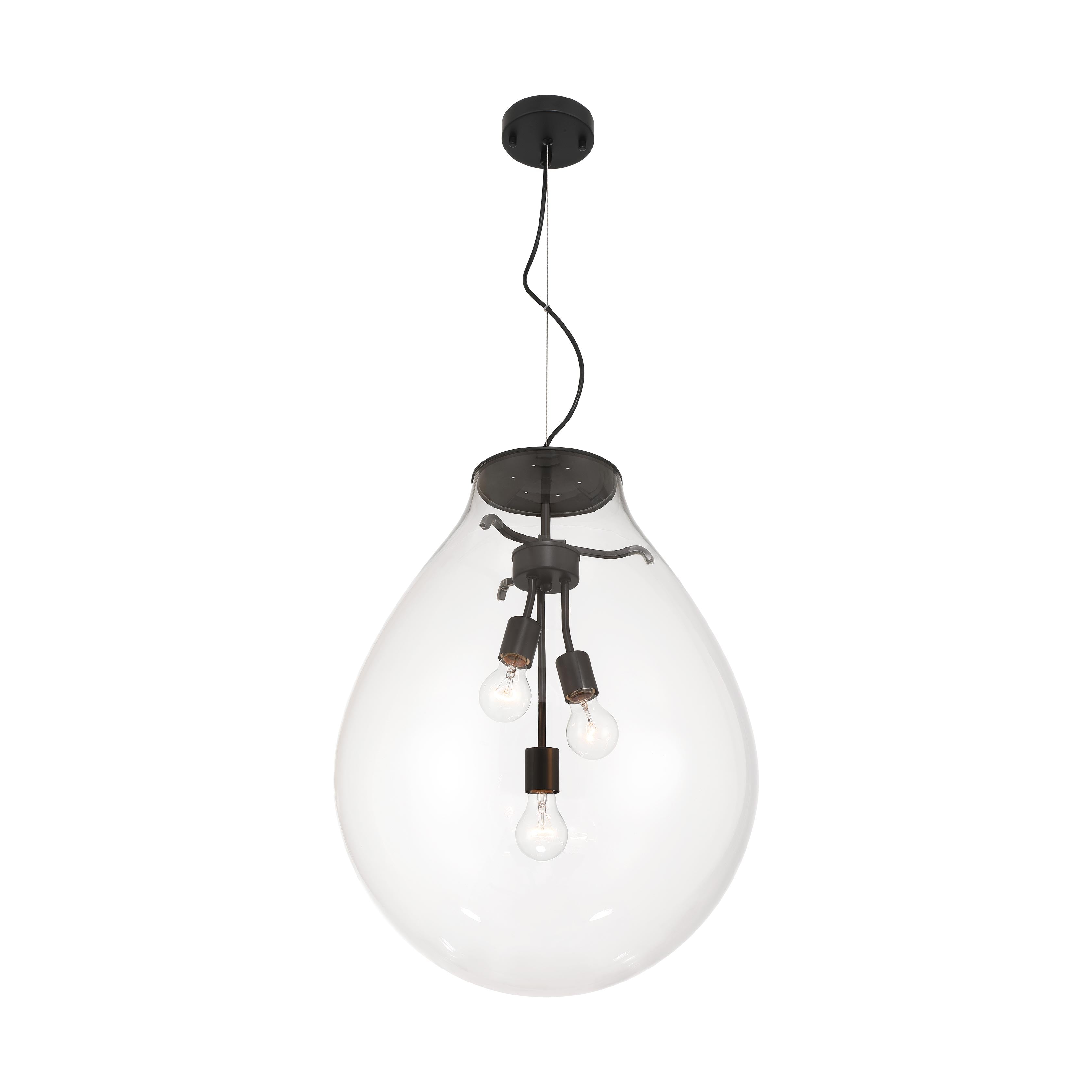 Drop 3-light Pendant in Matte Black and Clear Glass