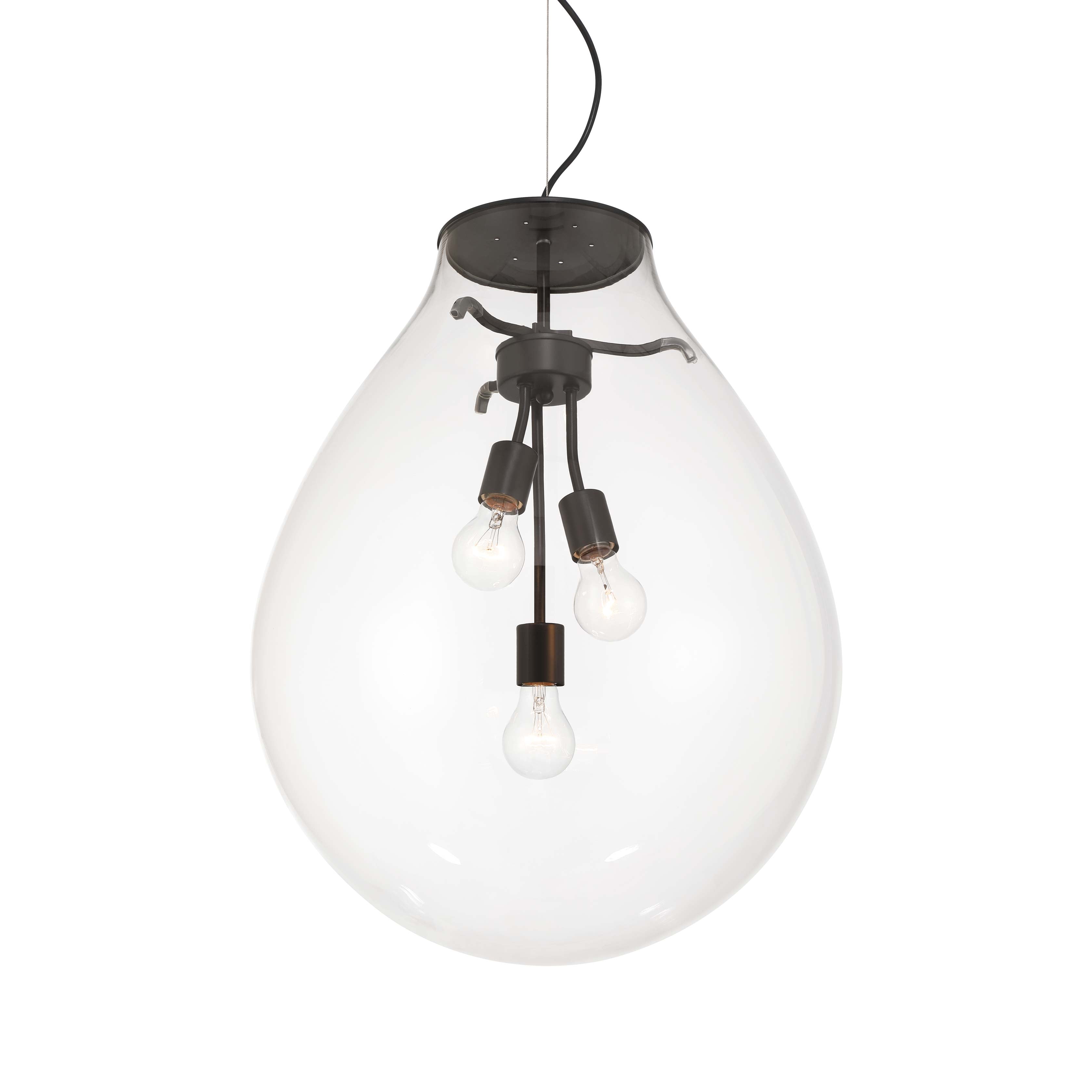 Drop 3-light Pendant in Matte Black and Clear Glass