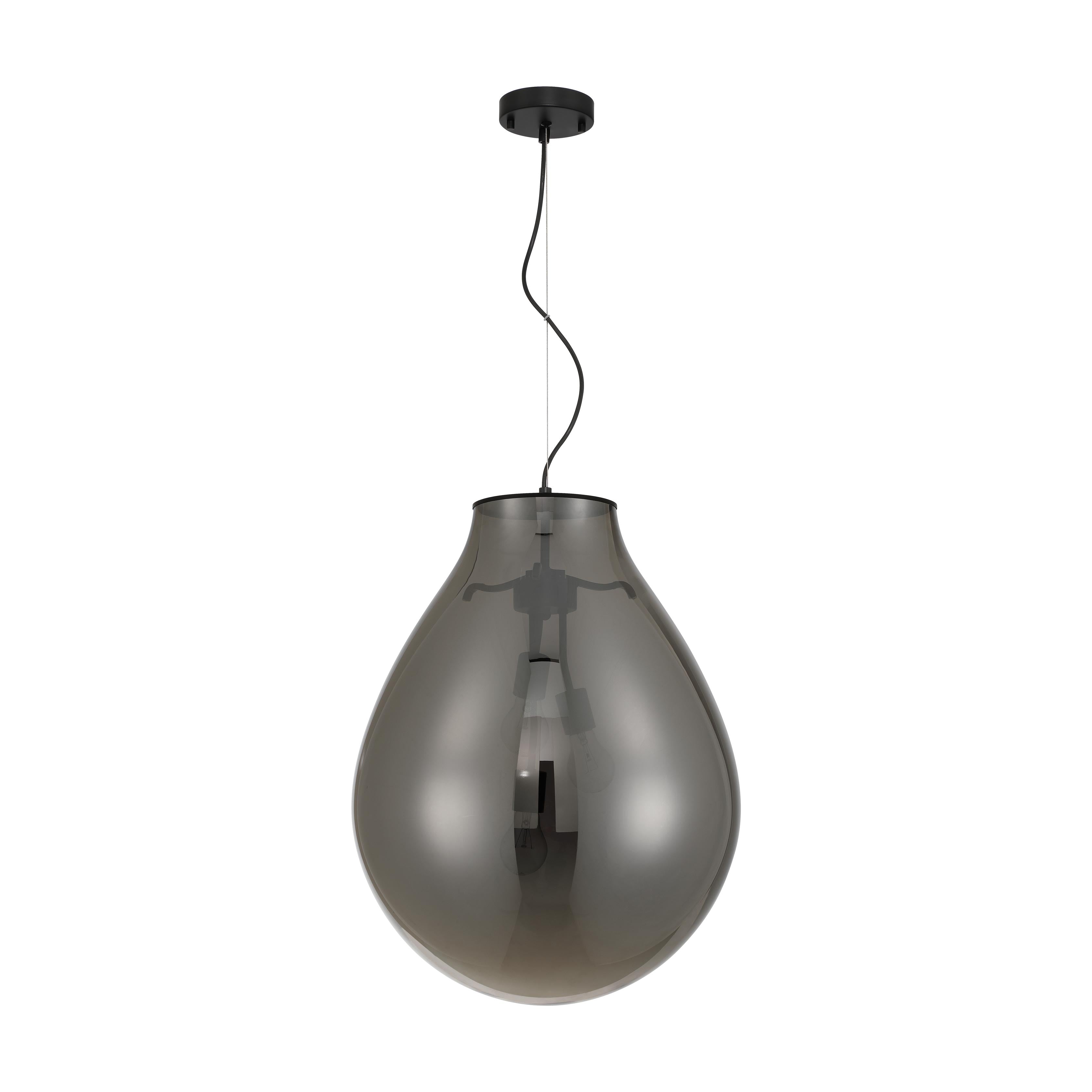Drop 3-light Pendant in Matte Black and Smoke Plated Glass