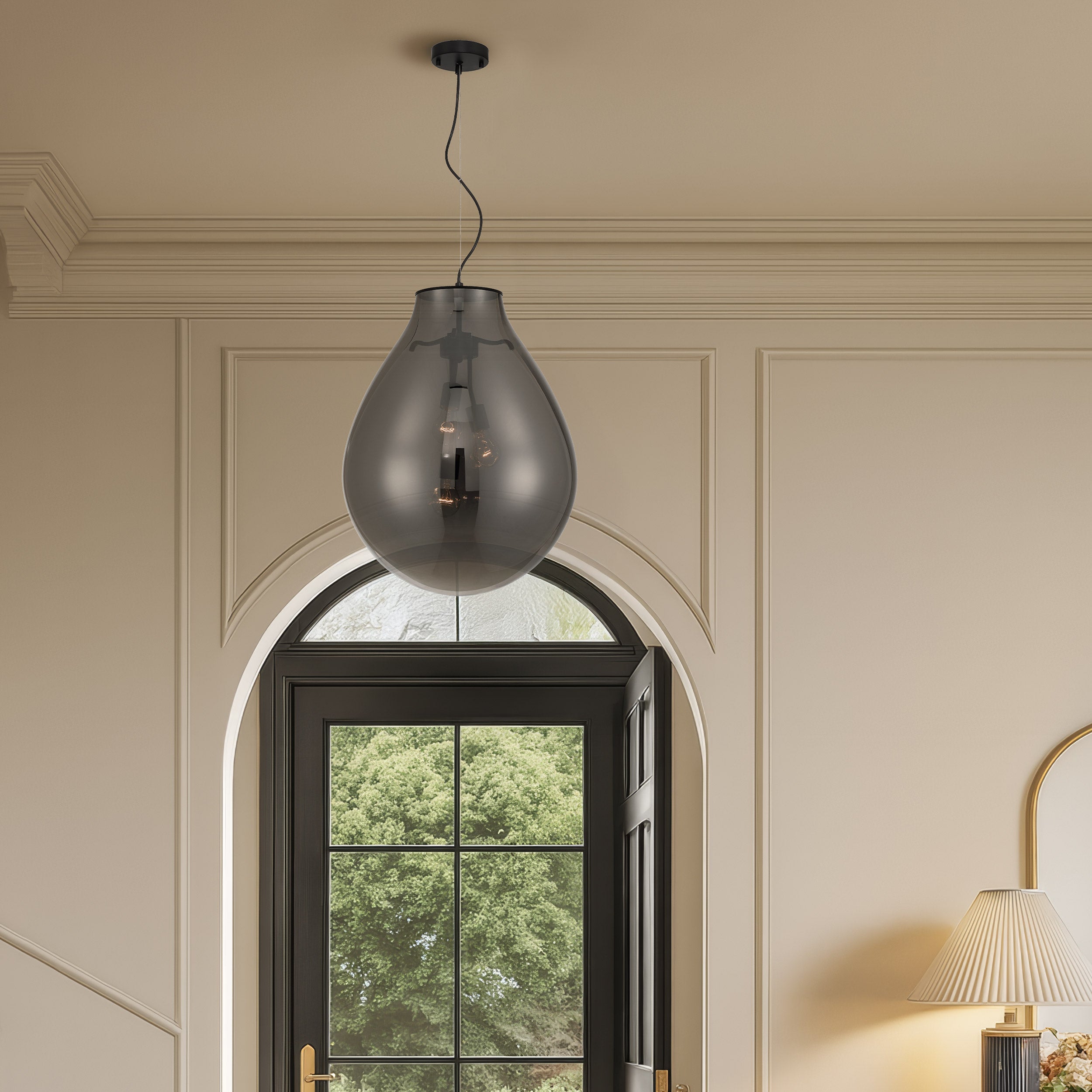 Drop 3-light Pendant in Matte Black and Smoke Plated Glass