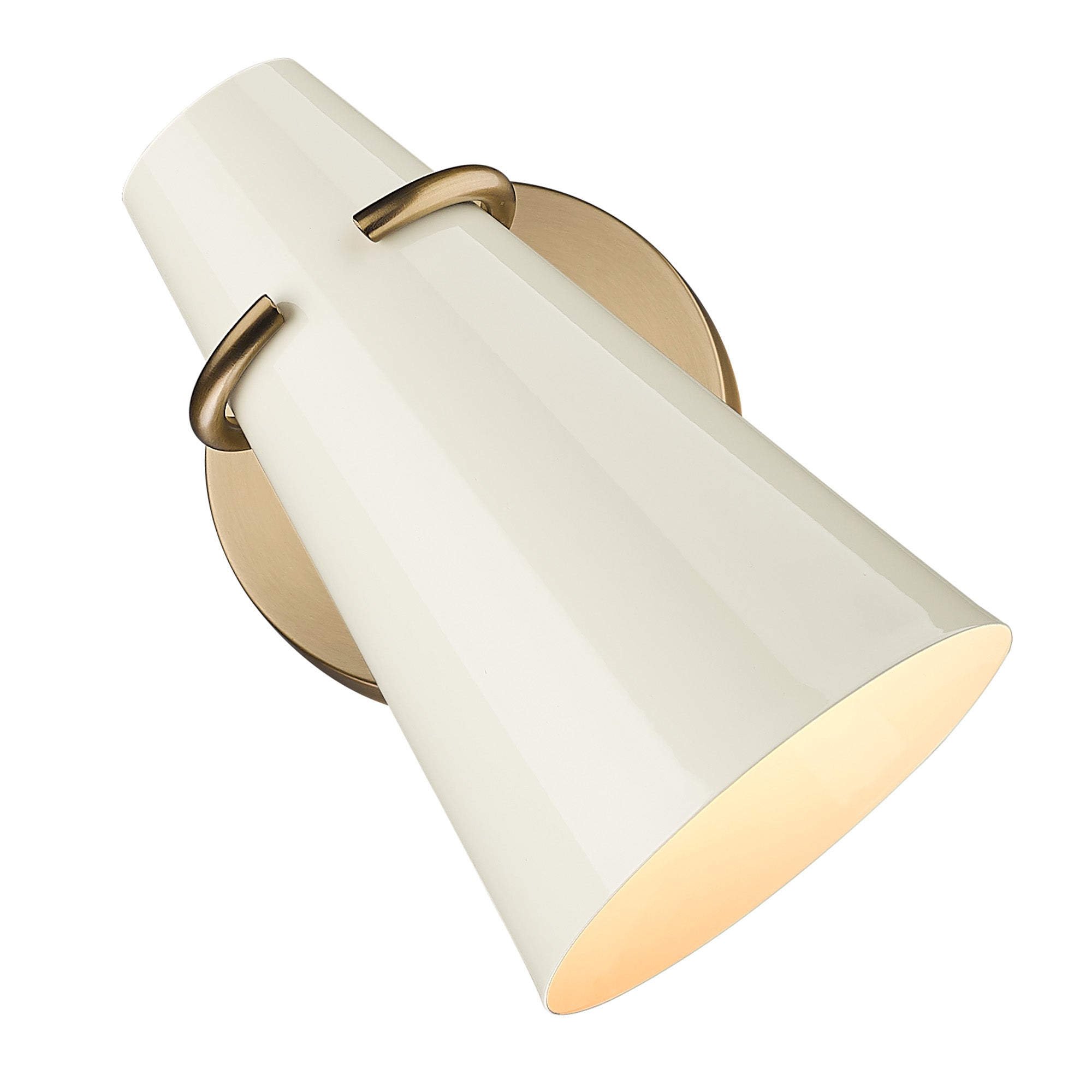 Golden Lighting Reeva 1-light Wall Sconce in Modern Brass and Glossy Ecru shade - - Golden Lighting