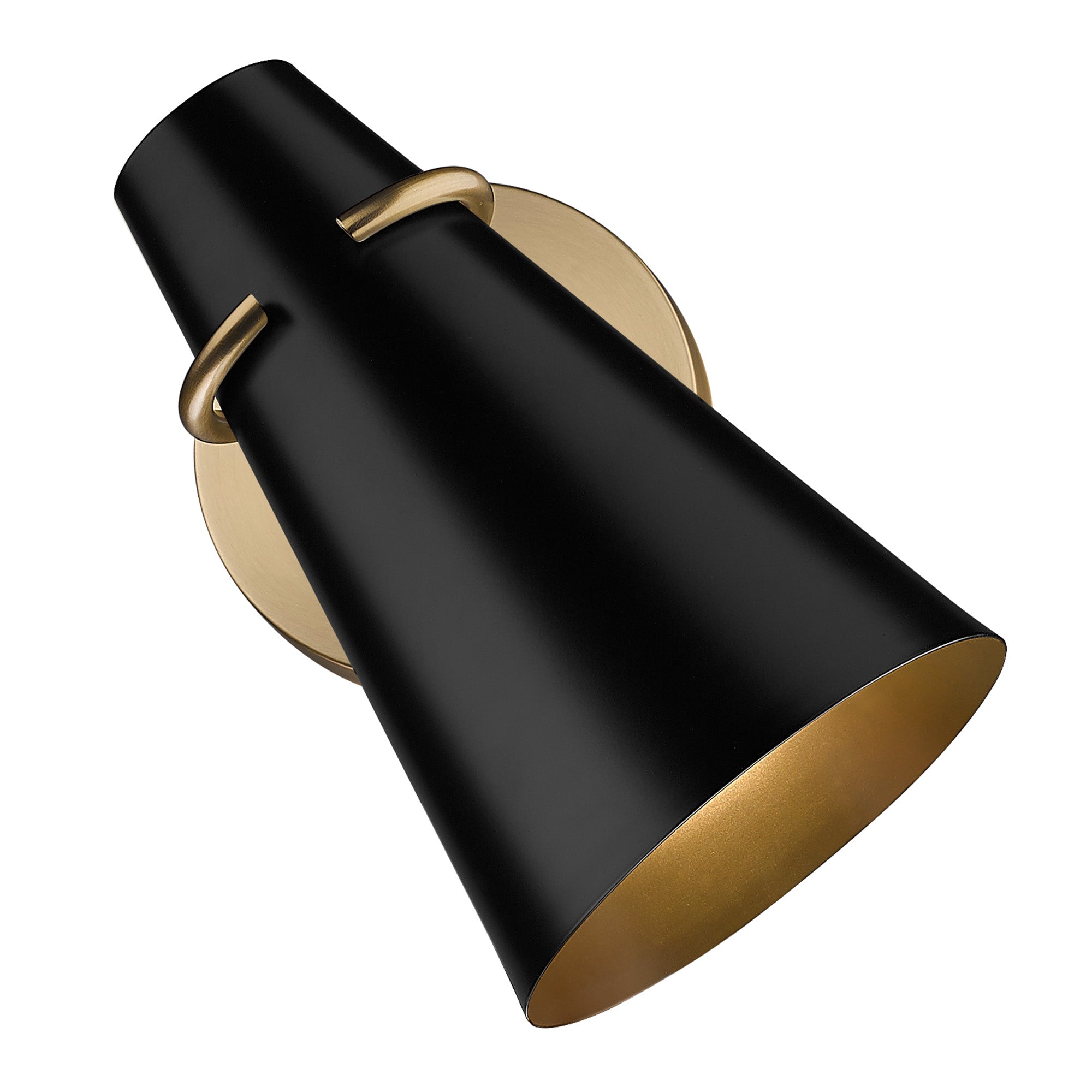 Golden Lighting Reeva 1-light Wall Sconce in Modern Brass and Matte Black shade
