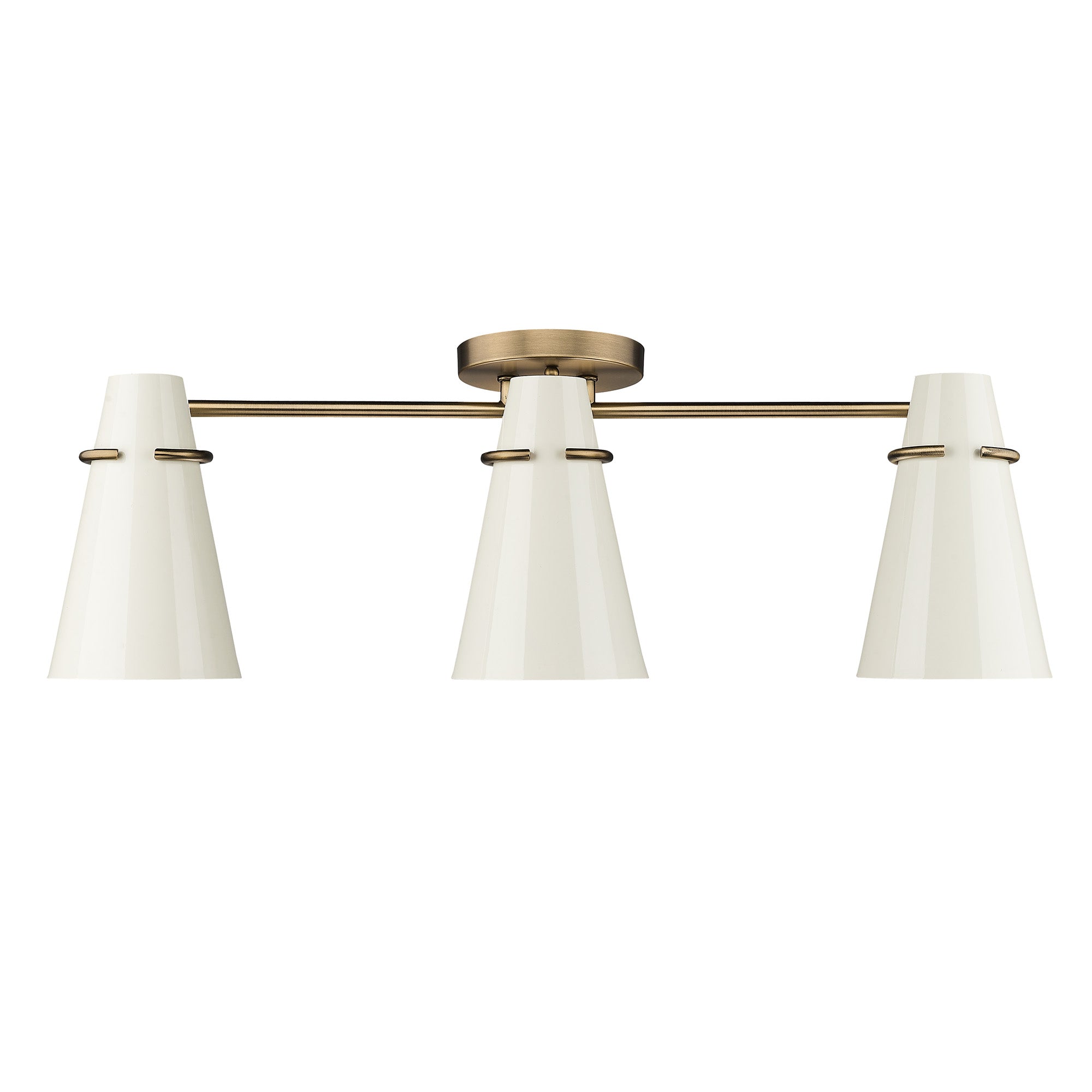 Golden Lighting Reeva 3-light Semi-Flush Mount in Modern Brass and Glossy Ecru shade - - Golden Lighting