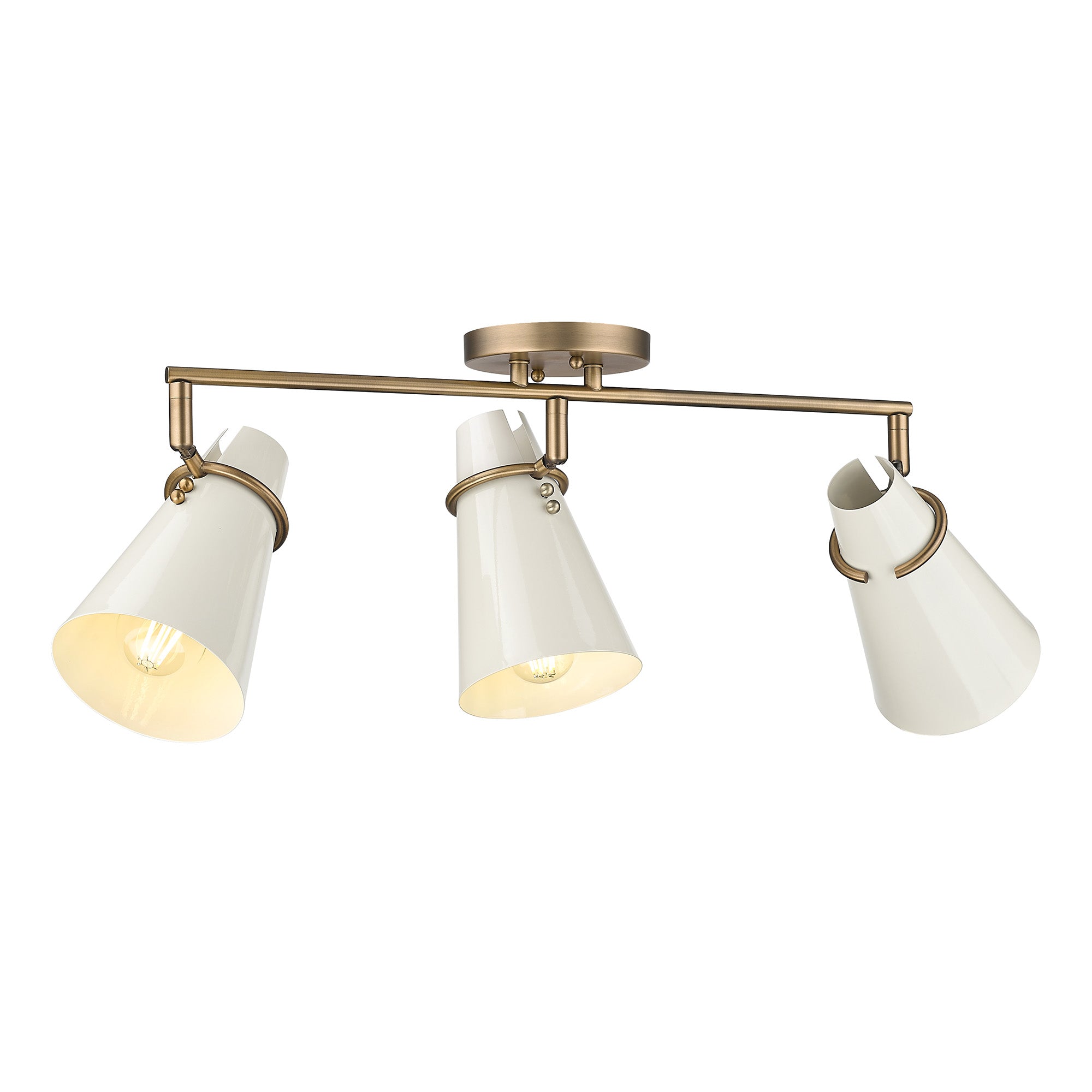 Golden Lighting Reeva 3-light Semi-Flush Mount in Modern Brass and Glossy Ecru shade - - Golden Lighting