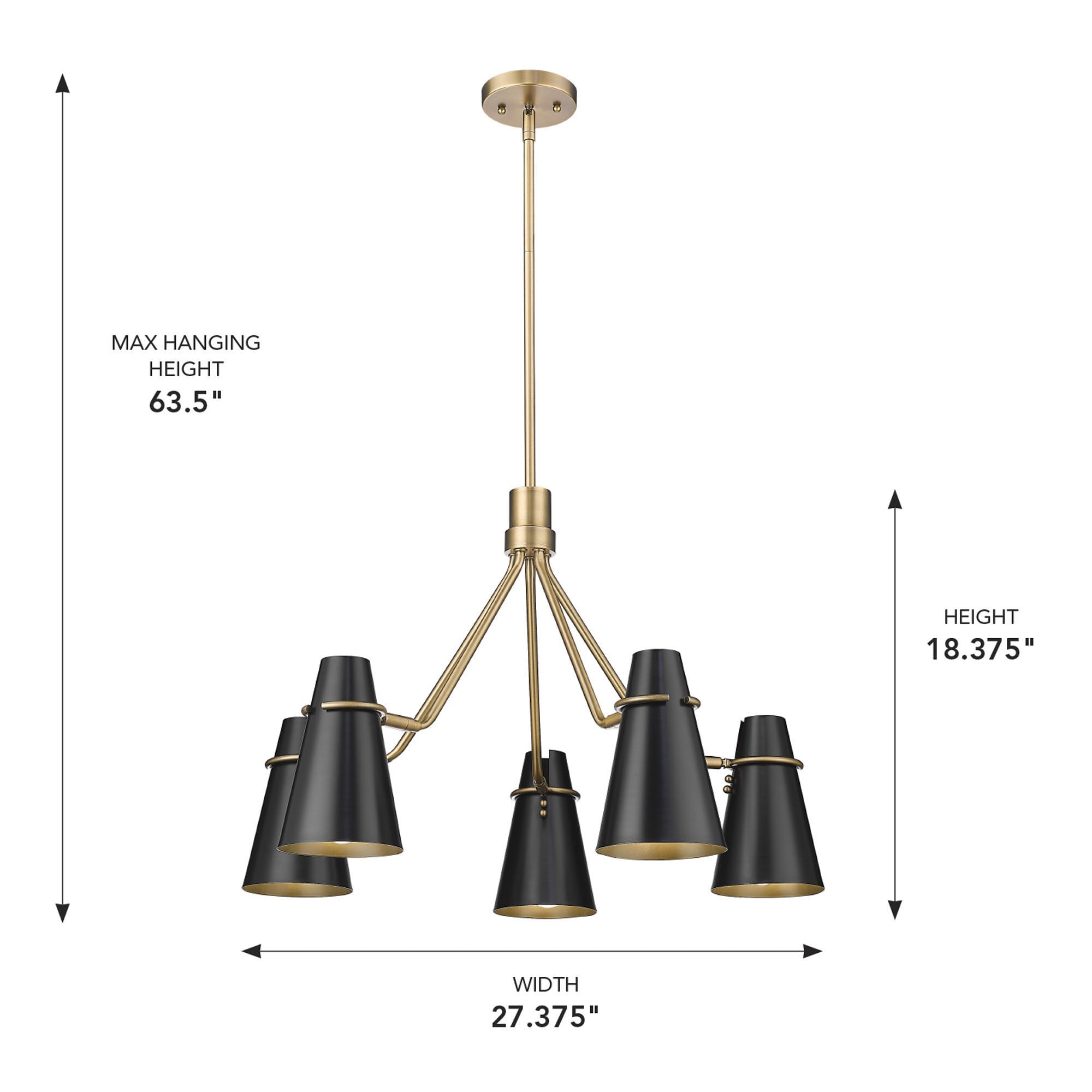Golden Lighting Reeva 5-light Chandelier in Modern Brass and Matte Black shade - - Golden Lighting