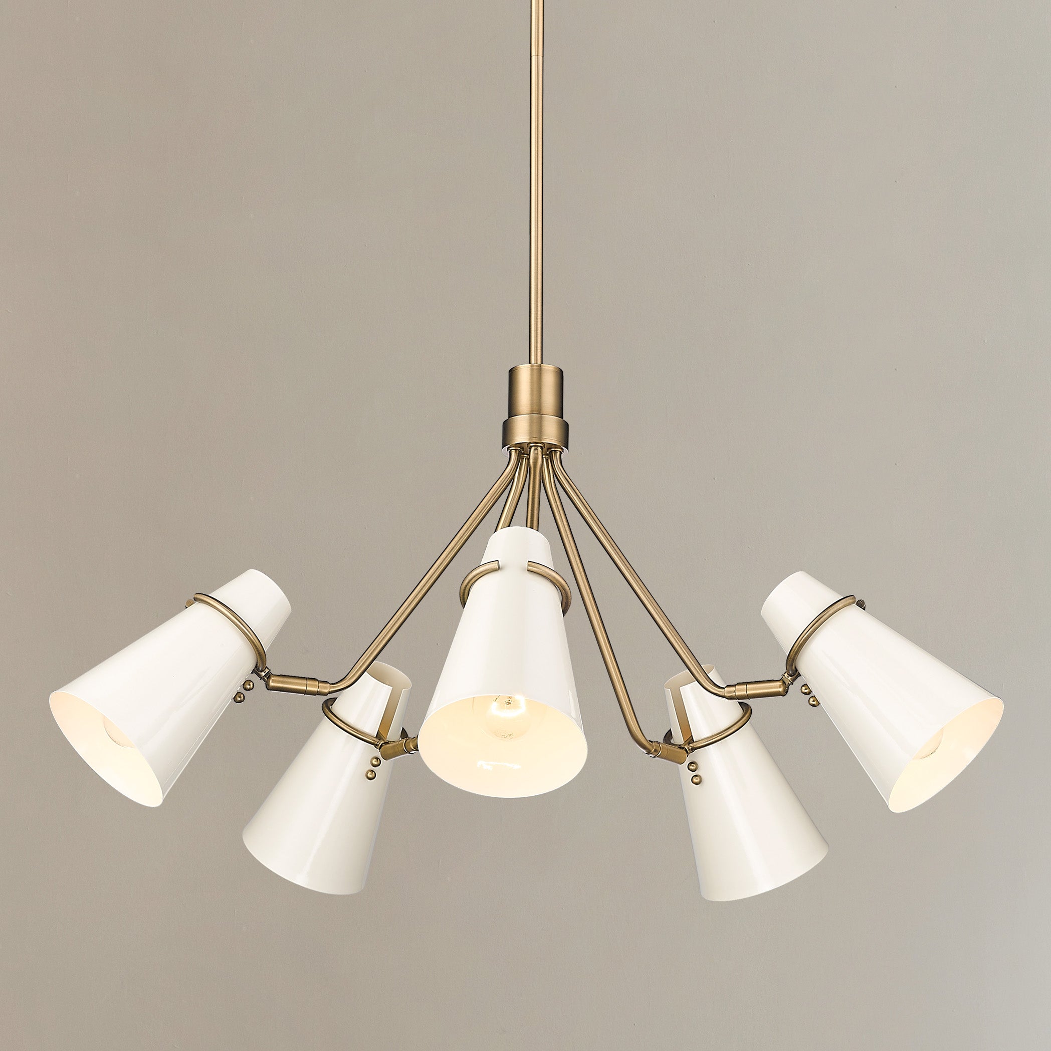 Golden Lighting Reeva 5-light Chandelier in Modern Brass and Glossy Ecru shade - - Golden Lighting