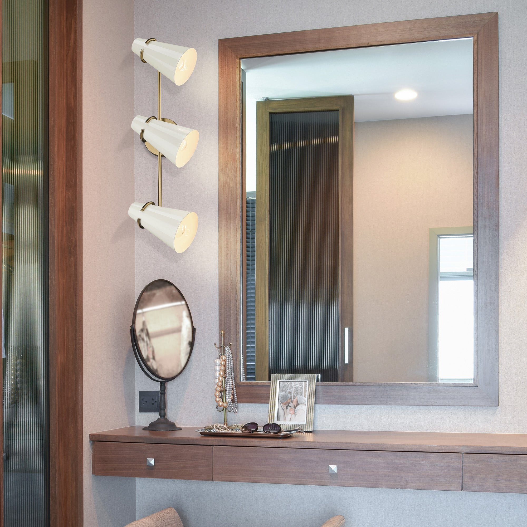 Reeva 3 Light Bath Vanity in Modern Brass with Glossy Ecru Shade - Default Title - Golden Lighting