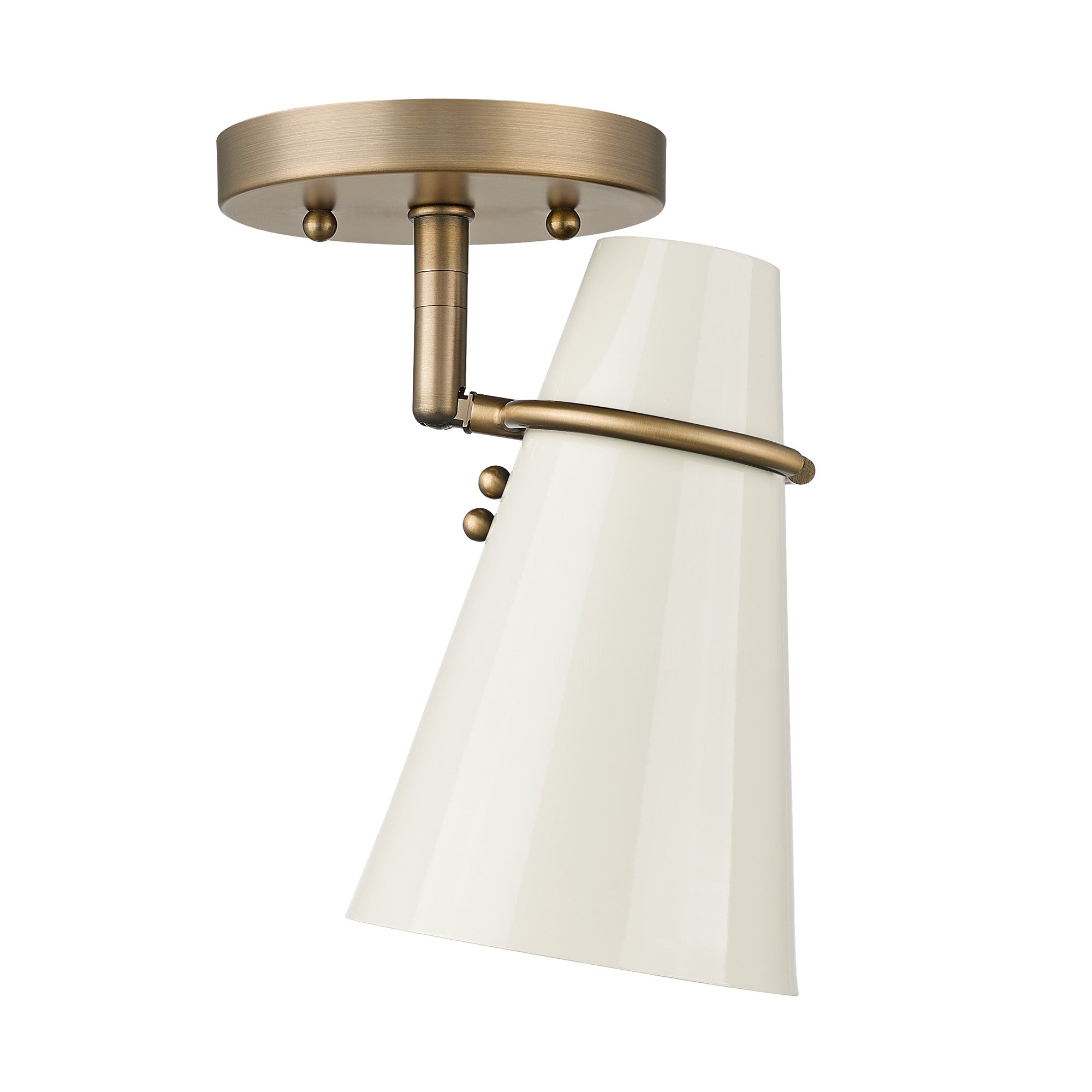 Golden Lighting Reeva 1-light Semi-Flush Mount in Modern Brass and Glossy Ecru shade - - Golden Lighting