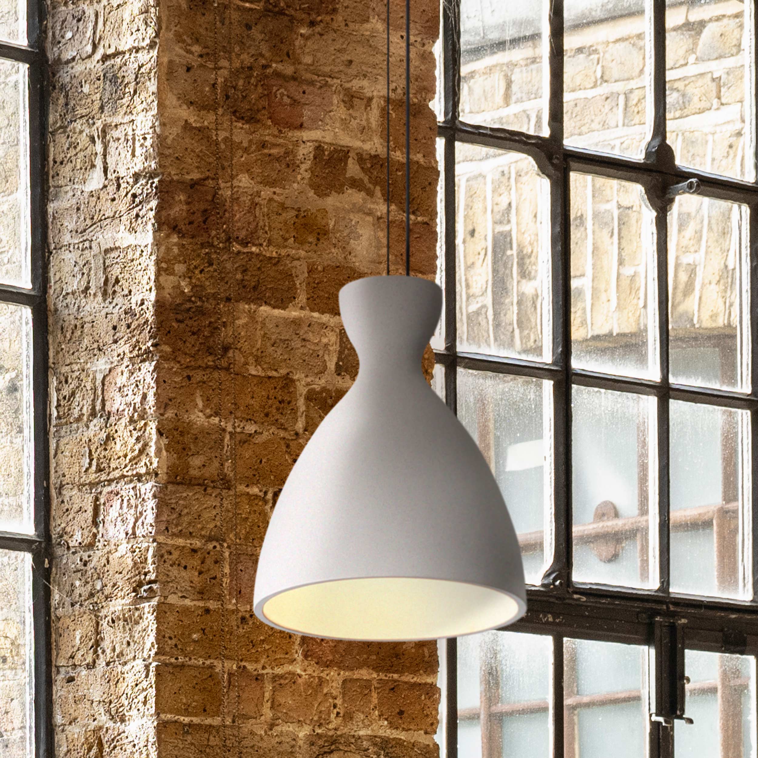Golden Lighting Aethera 10in Integrated LED Pendant in White Sandstone Cement - - Golden Lighting