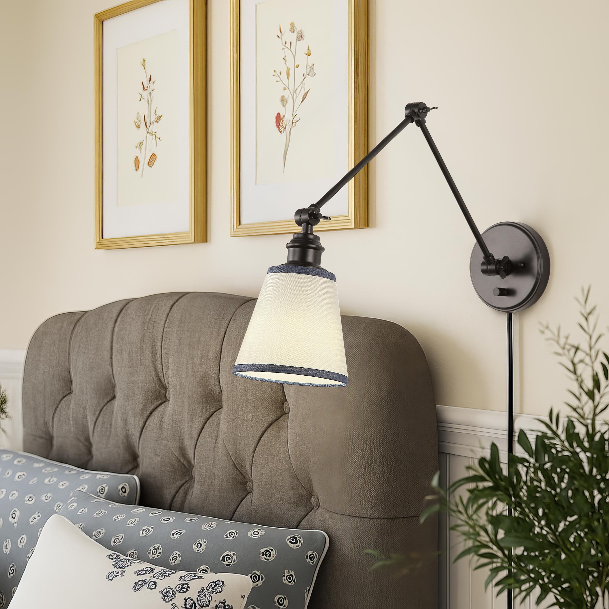 Yep by Golden Lighting Equinox 1-light Swing Arm Wall Lamp with Blue Trim shade - - Golden Lighting
