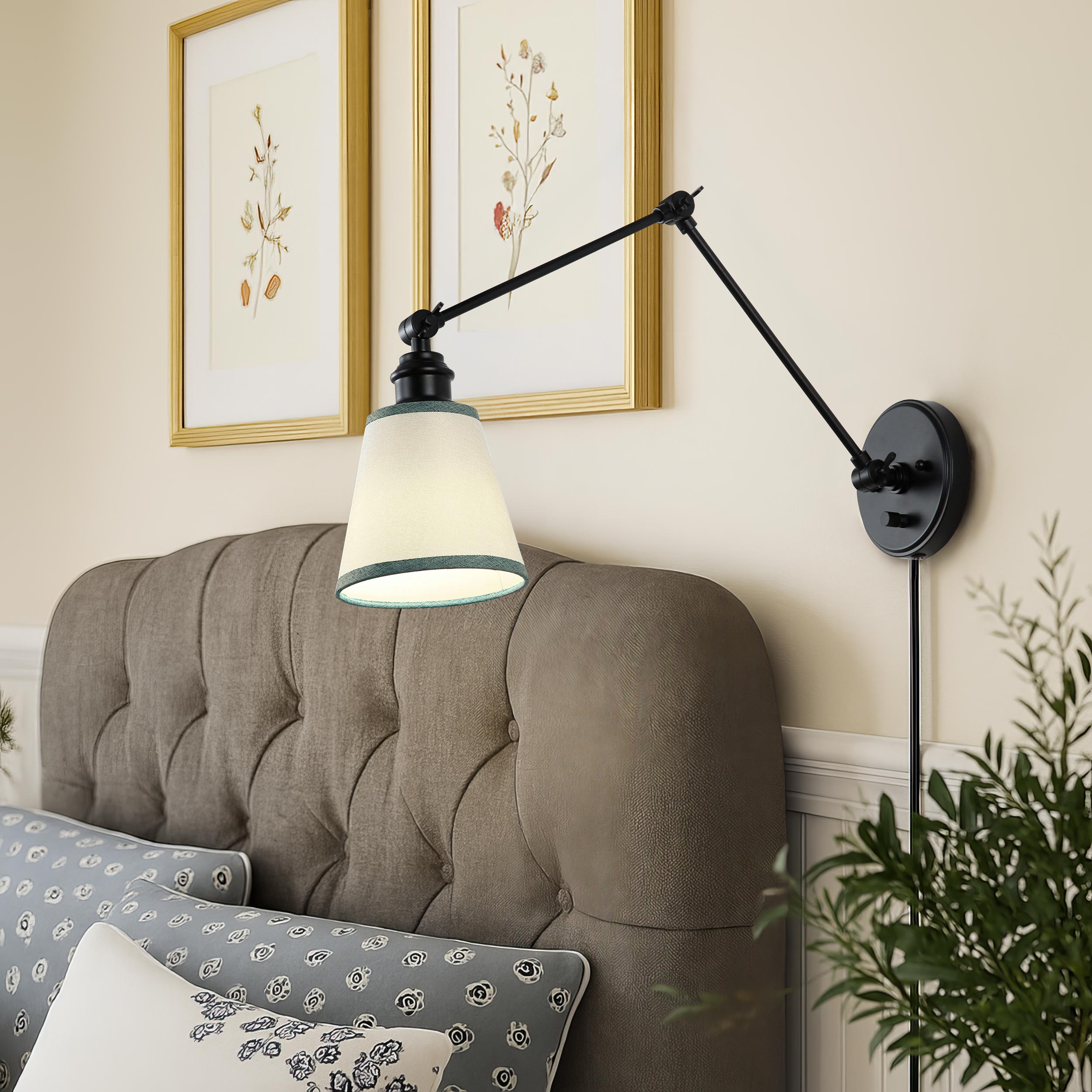 Yep by Golden Lighting Equinox 1-light Swing Arm Wall Lamp with Green Trim shade