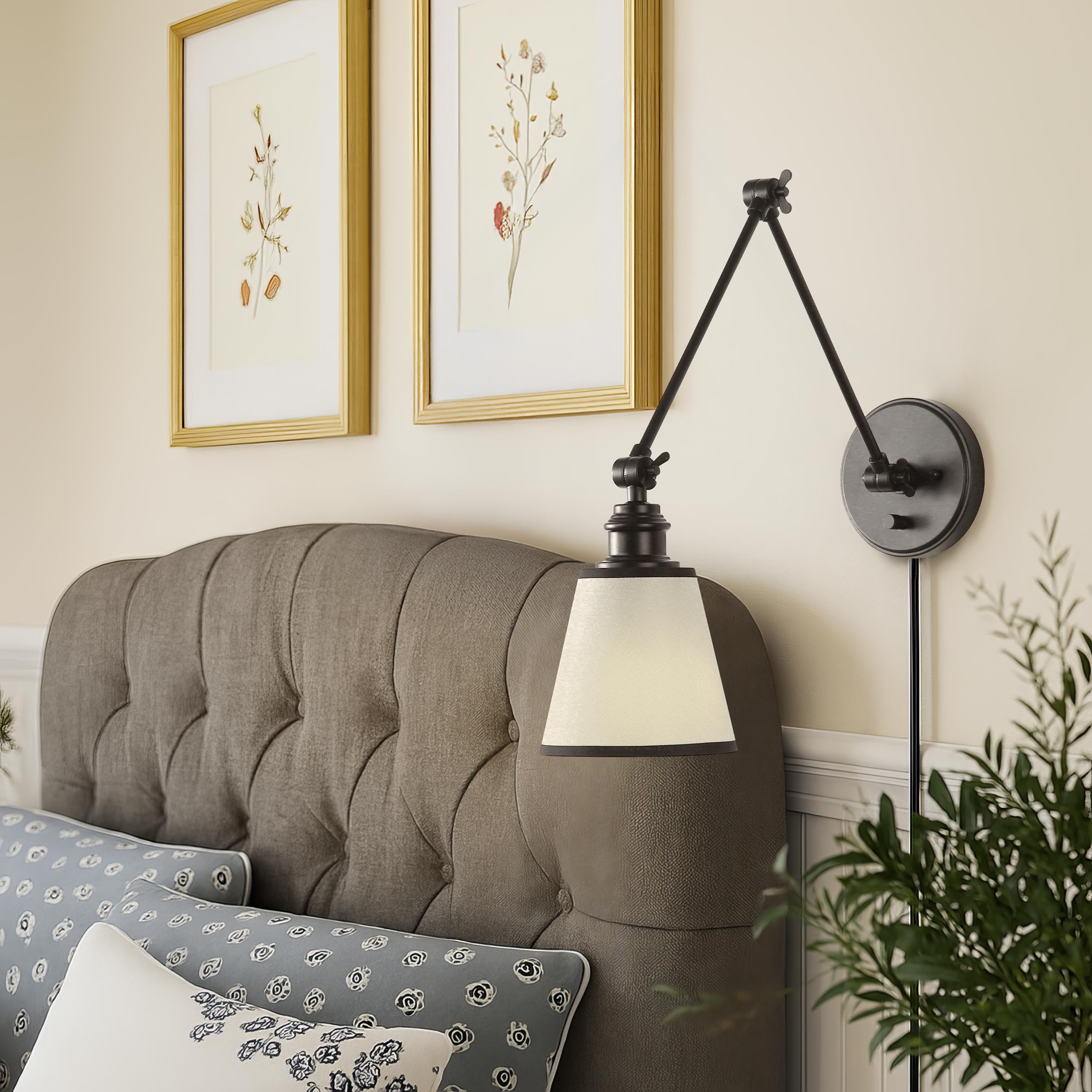 Yep by Golden Lighting Equinox 1-light Swing Arm Wall Lamp with Black Trim shade