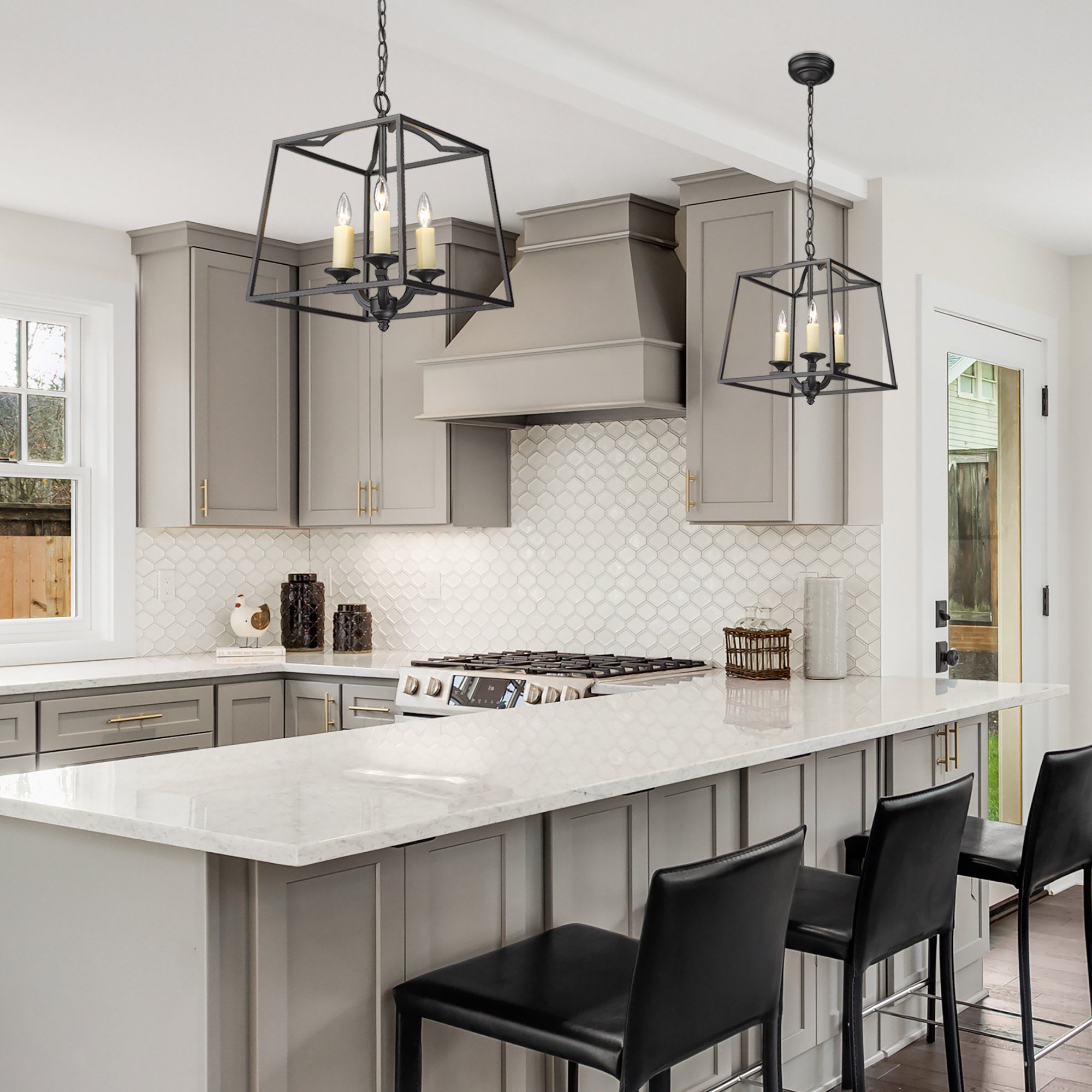 Golden Lighting Athena 3-light Pendant in Natural Black