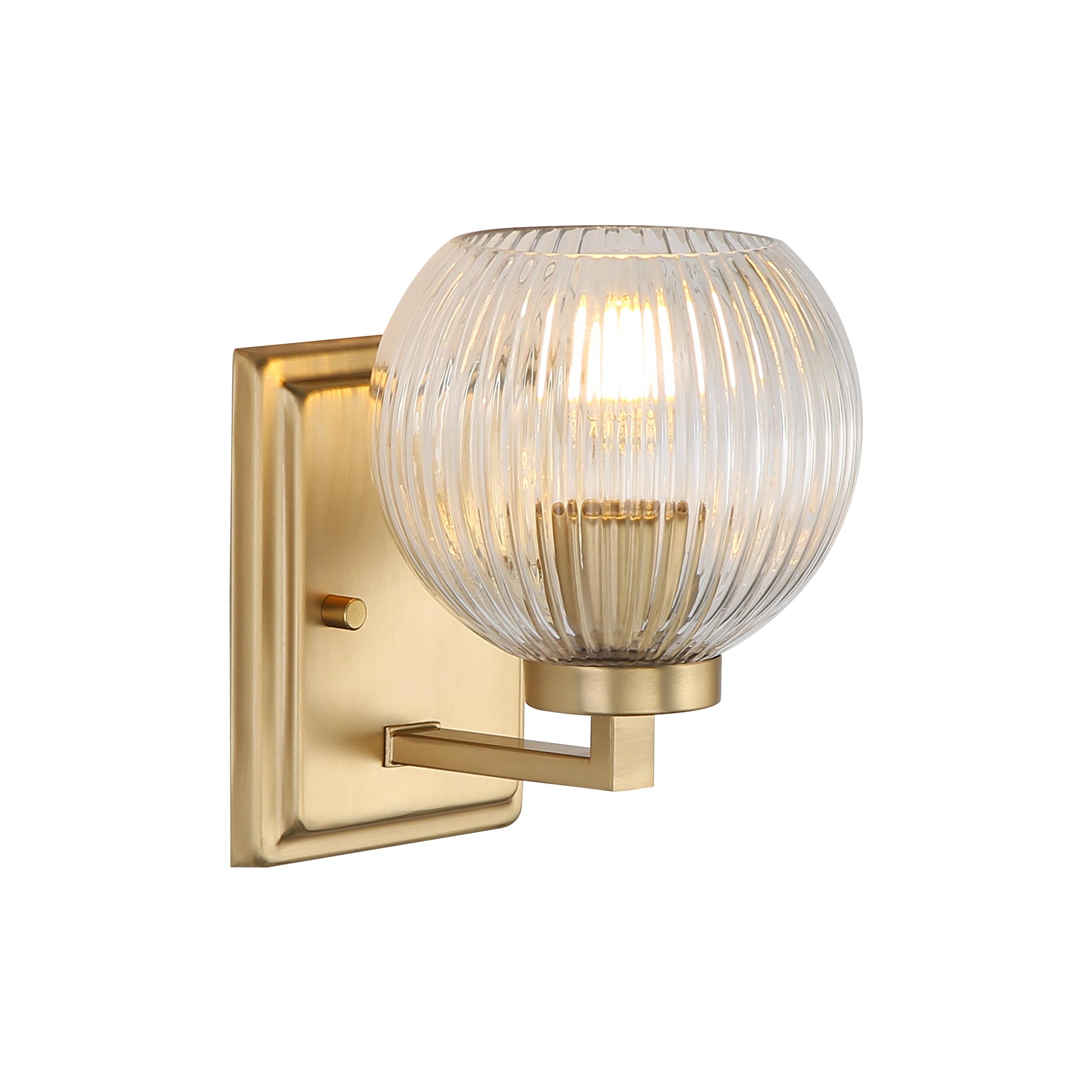 Yep by Golden Lighting Elliott 1-light Vanity in Brushed Champagne Brass and Clear Ribbed Glass - - Golden Lighting