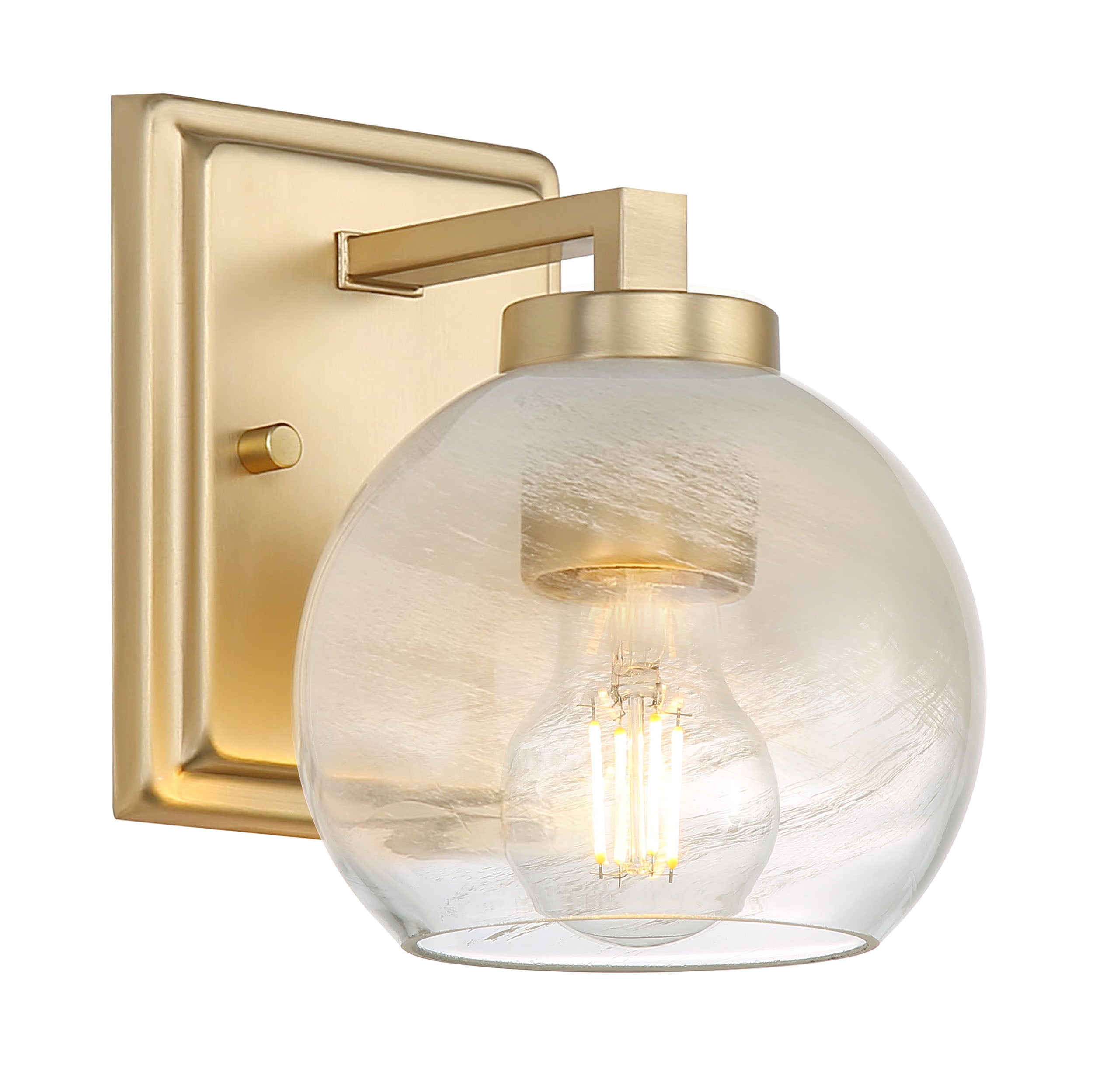 Yep by Golden Lighting Elliott 1-light Vanity in Brushed Champagne Brass and Clear Alabaster Glass - - Golden Lighting