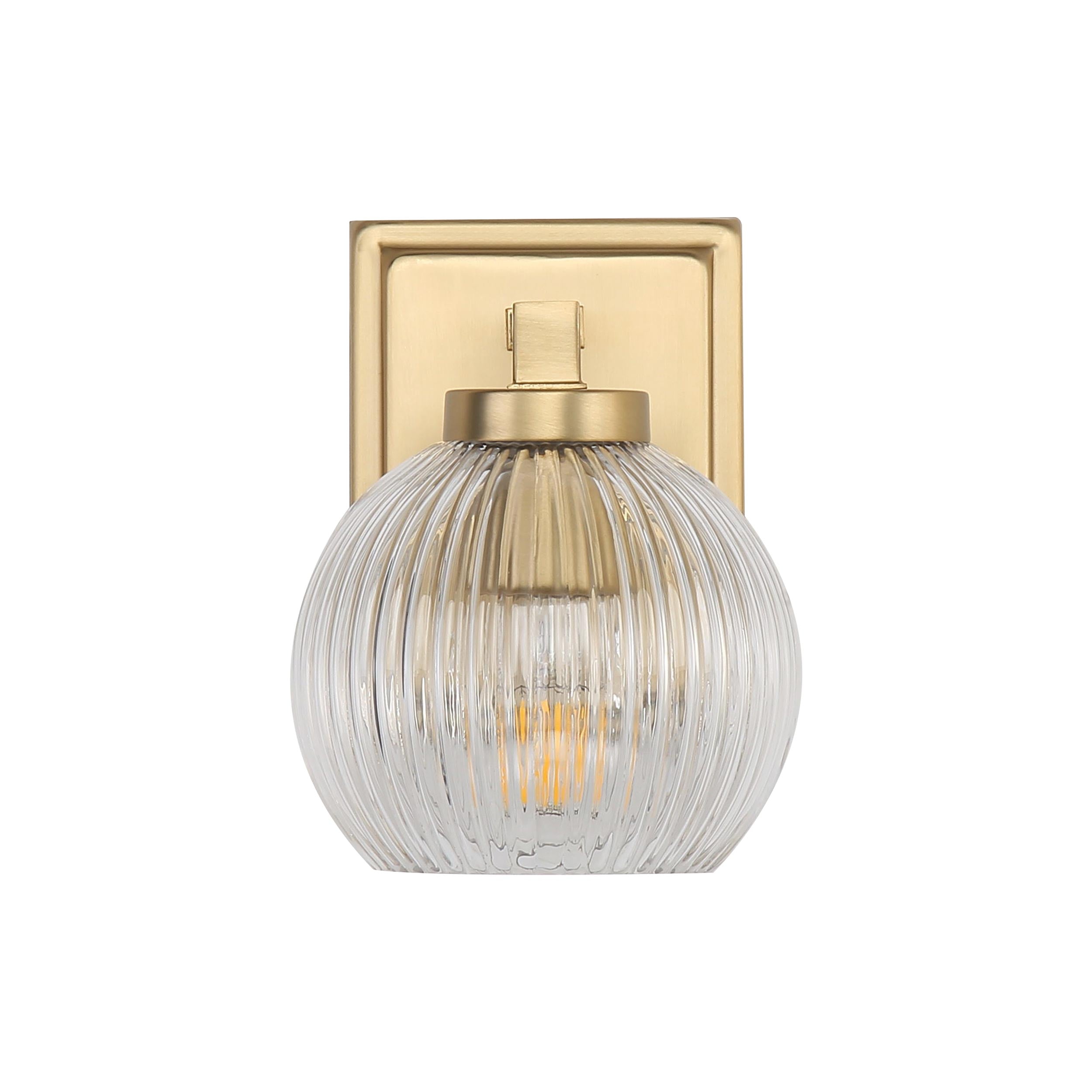 Elliott 1-Light Vanity Light in Brushed Champagne Bronze with Ribbed Clear Shade - - Golden Lighting