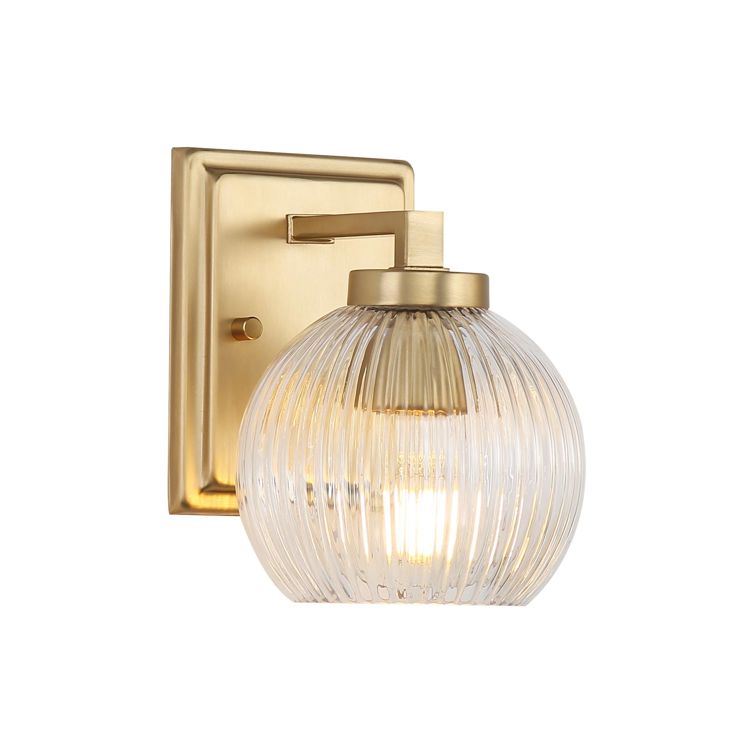 Yep by Golden Lighting Elliott 1-light Vanity in Brushed Champagne Brass and Clear Ribbed Glass - - Golden Lighting