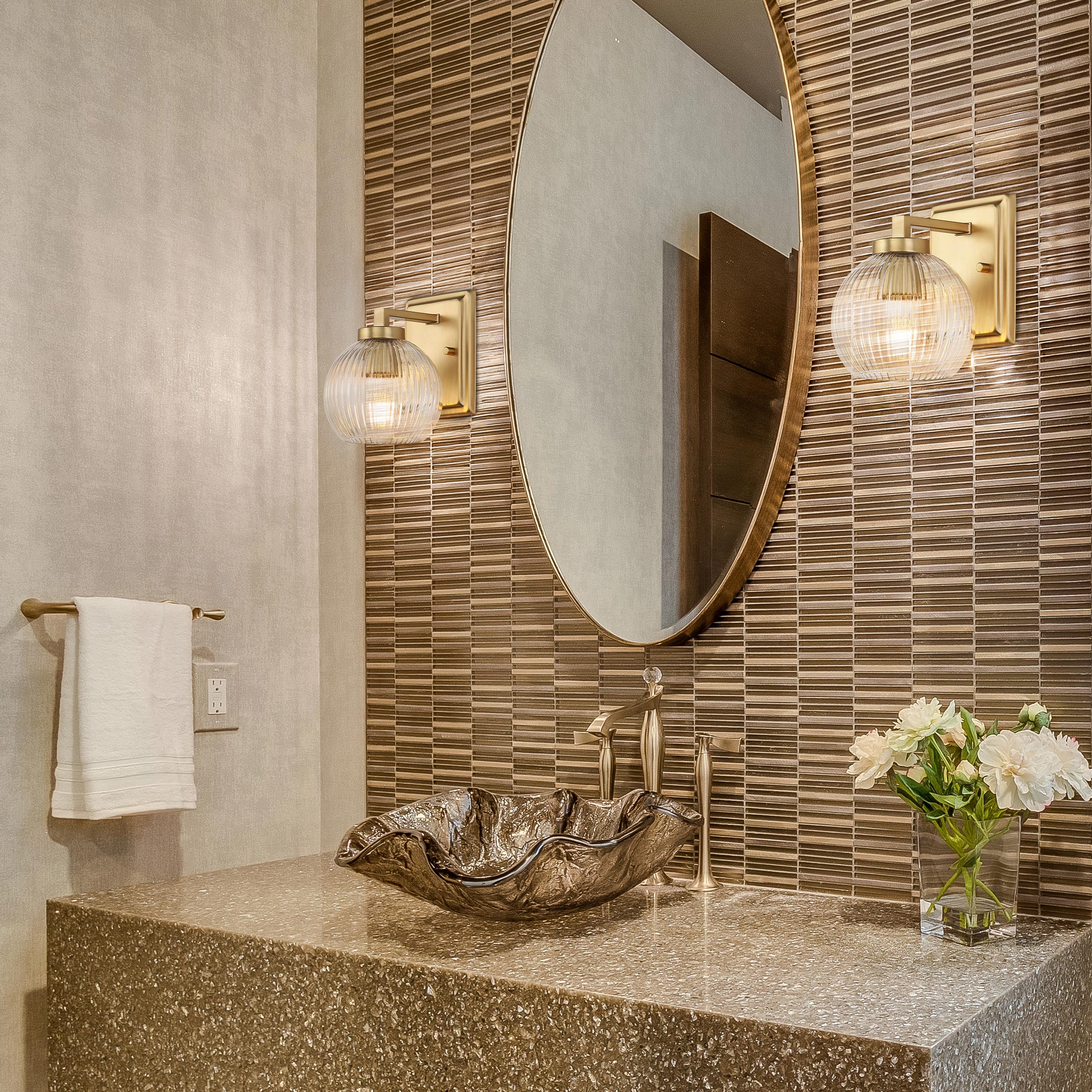 Elliott 1-Light Vanity Light in Brushed Champagne Bronze with Ribbed Clear Shade - Default Title - Golden Lighting