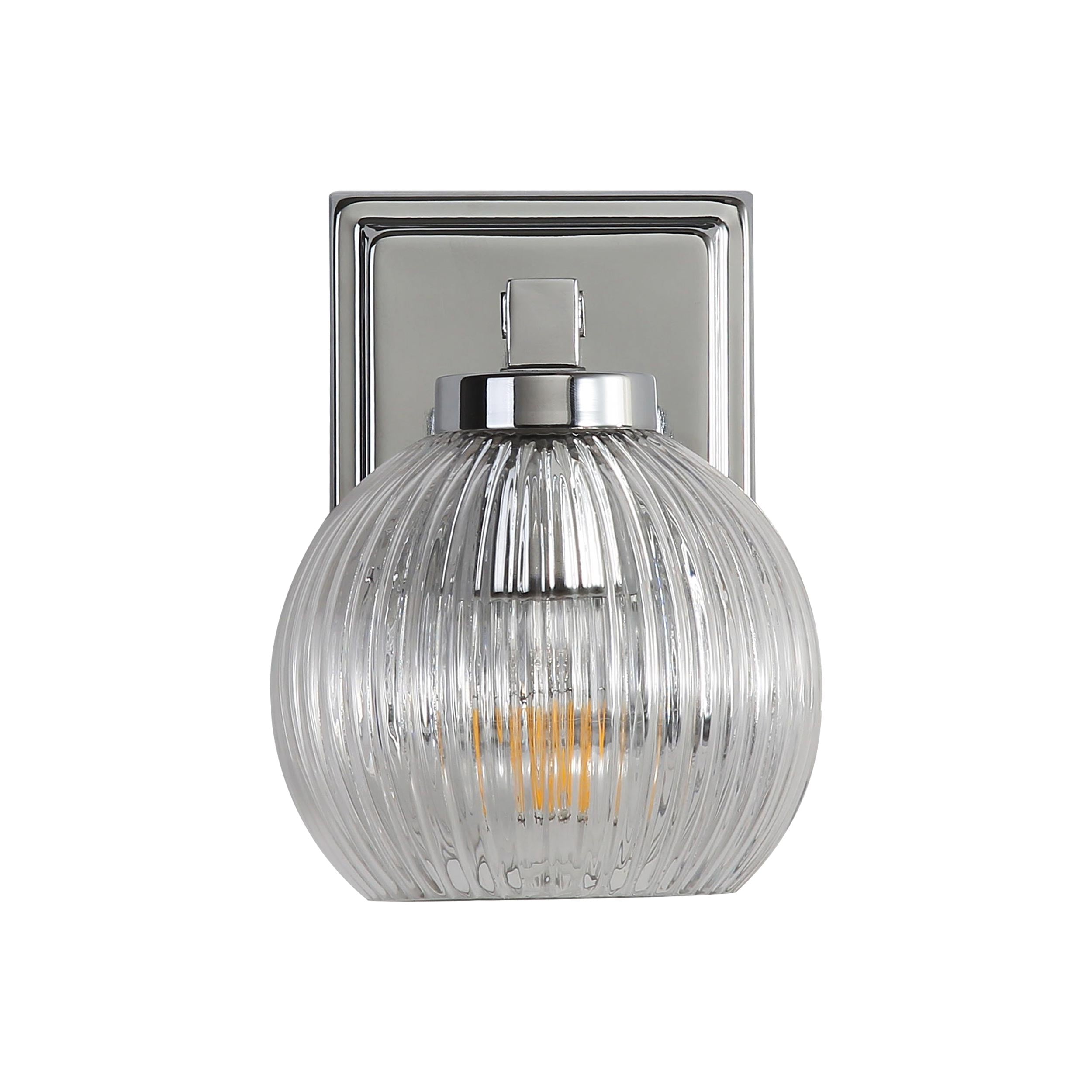 Elliott 1-Light Vanity Light in Chrome with Ribbed Clear Shade - - Golden Lighting