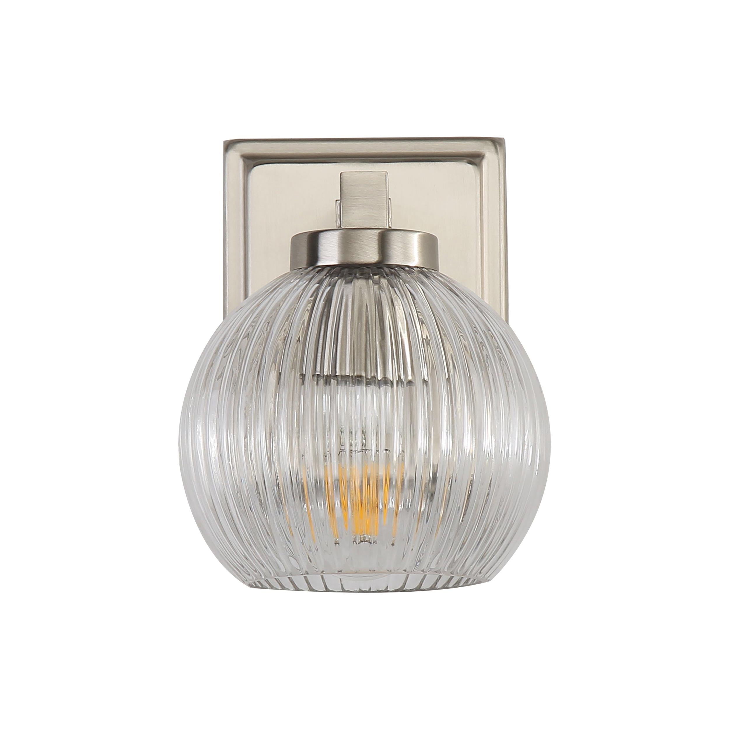 Elliott 1-Light Vanity Light in Pewter with Ribbed Clear Shade - Default Title - Golden Lighting