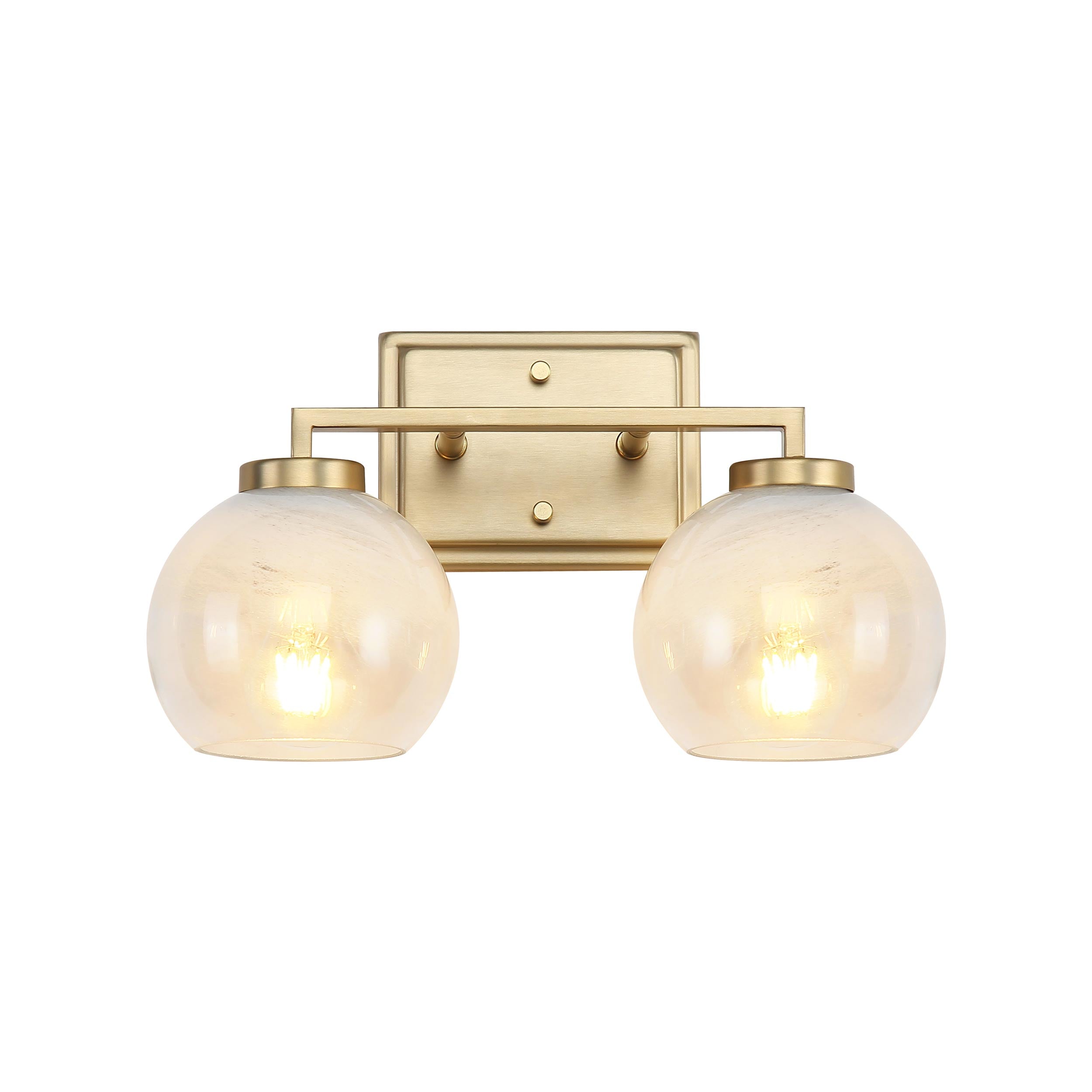 Yep by Golden Lighting Elliott 2-light Vanity in Brushed Champagne Brass and Clear Alabaster Glass - - Golden Lighting
